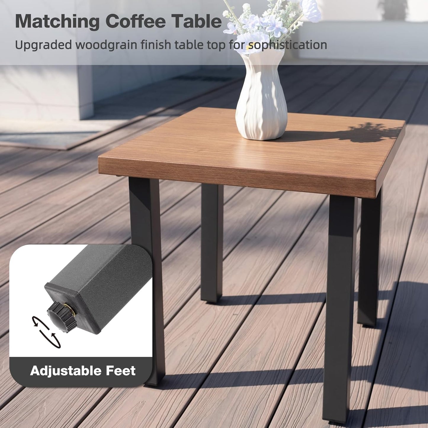 Outdoor Patio Swivel Rocking Chairs Set, Patio Porch Furniture with 6" Thick Cushions, 3 Pieces Outdoor Bistro Set with Coffee Table for Balcony, 350lbs, Dark Grey