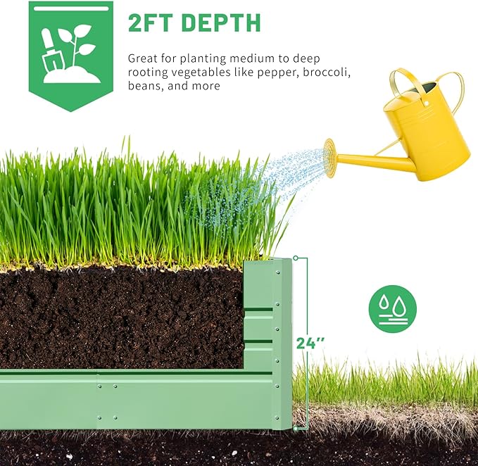SnugNiture 2 Pcs 4x2x2FT Raised Garden Bed Galvanized Planter Garden Boxes Outdoor, Deep Root Planter Raised Bed for Vegetables Flowers Herbs,Green
