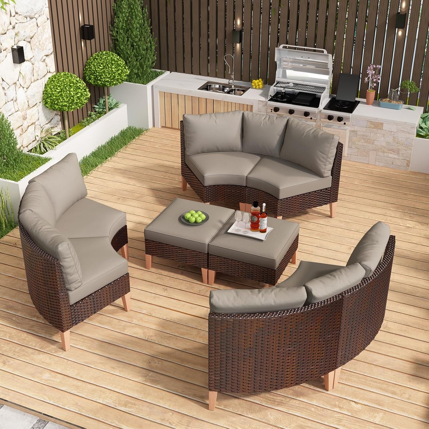 HUMMUH Patio Furniture Set,5 Pieces Outdoor Sectional Chairs with Ottomans,All Weather PE Wicker Patio Conversation Sets for Garden Porch Backyard