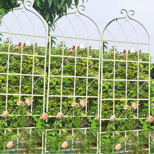 2 Pack Metal Garden Trellis 71" H Fence Rustproof Garden Trellis for Climbing Plants Support Roses Flower Outdoor Lawn, Cream White
