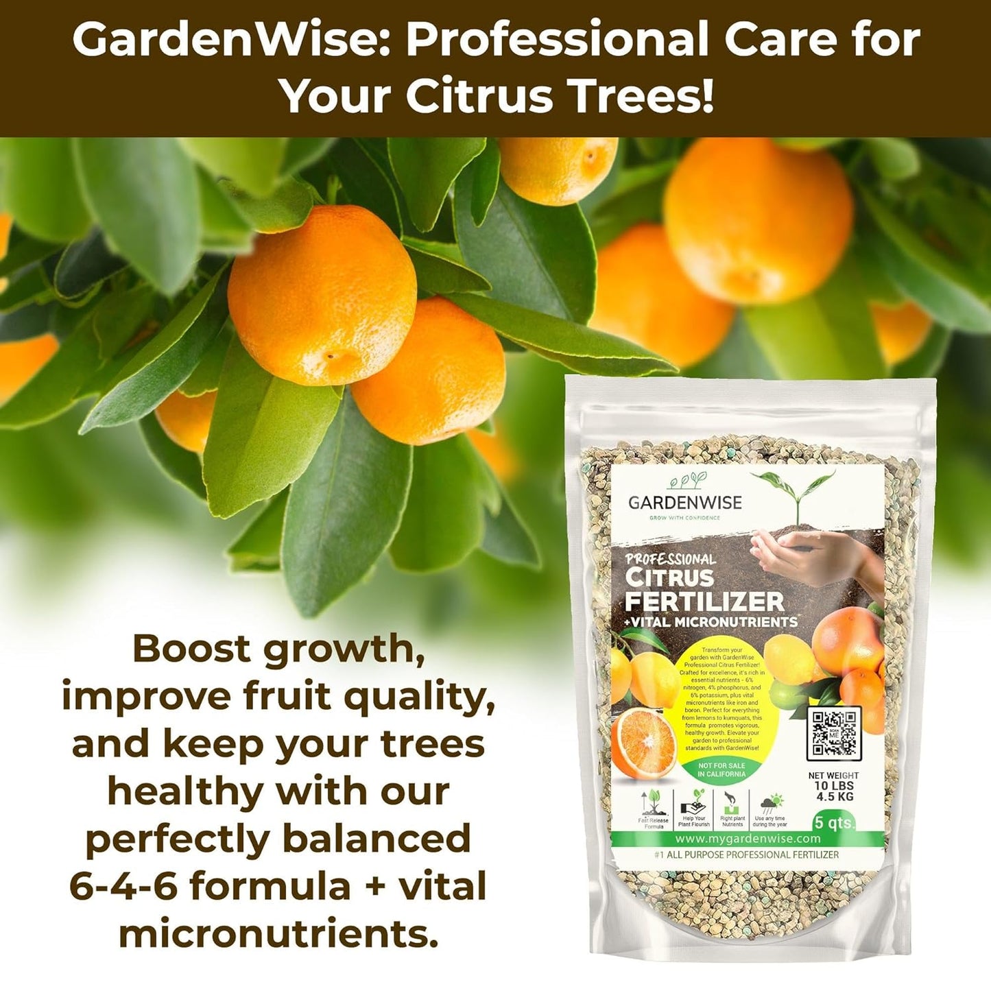Professional Citrus Fertilizer + Vital Micronutrients; Perfect Balanced NPK for All Citrus; for Indoor and Outdoor Plants; Orange, Lime, Avocado and Lemon Tree Fertilizer (3 QUARTS)