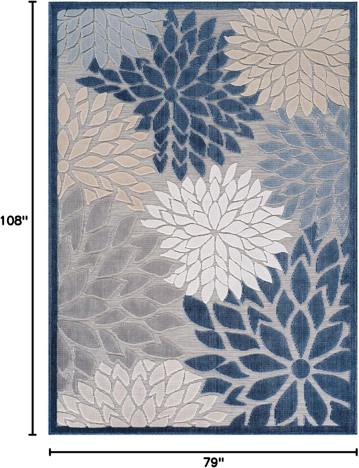 Beverly Rug Outdoor Rug 6x9 Modern Floral Tropical Area Rugs for Indoor and Outdoor Patio Easy to Clean Non Shedding Living Room Porch Garden Washable Outside Carpet (6 x 9 Blue)