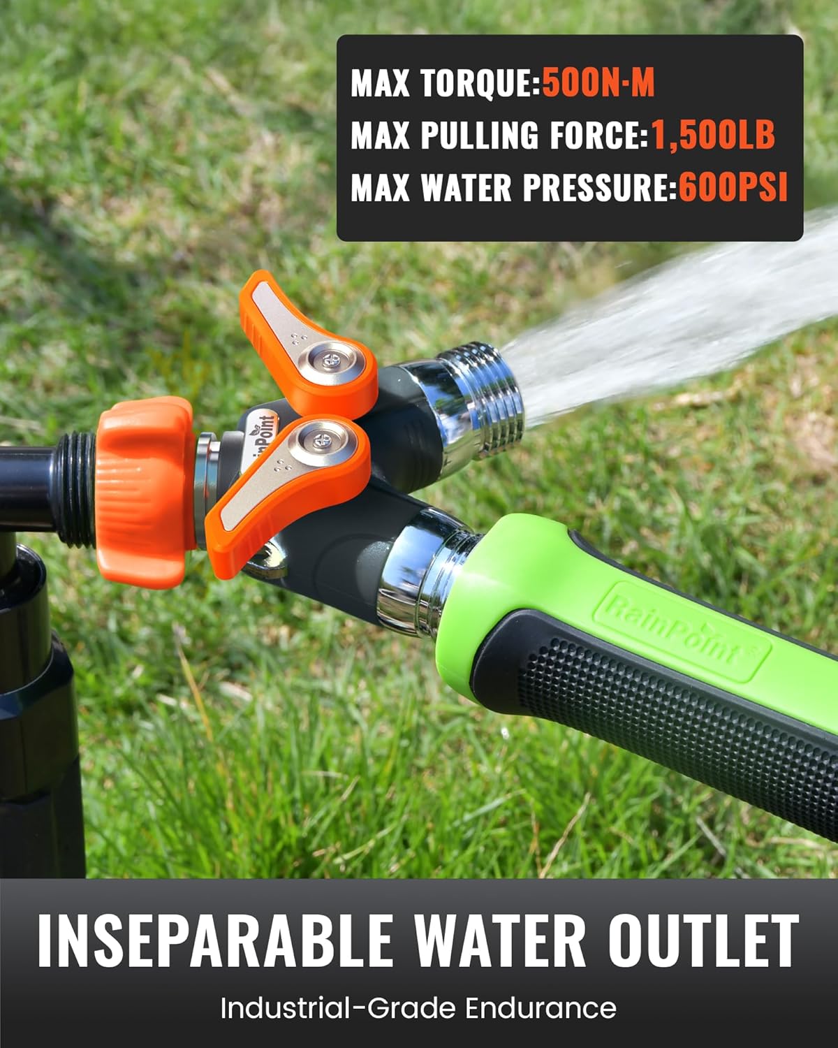 RAINPOINT Garden Hose Splitter, 2 Way Heavy Duty Water Hose Y Spigot Splitter with Shutoff Valves, 100% Metal Body Outdoor Faucet Splitter, 1.9" Extra Long Metal Handle, 3/4" GHT Thread (2, Orange)