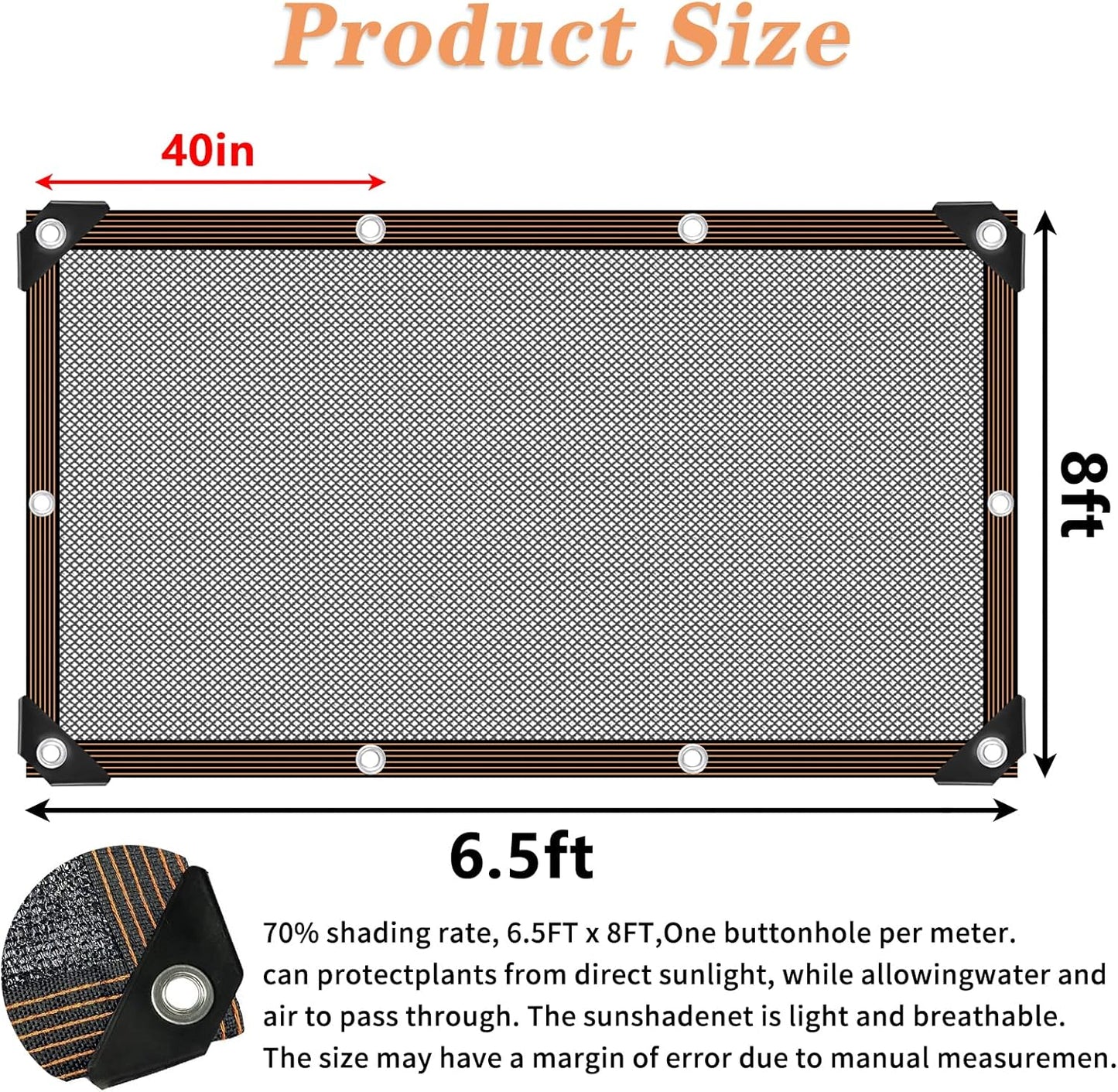 QLOFEI 60-70% Shade Cloth with Grommets, Sunblock Shade Sail Mesh Tarp for Plant Greenhouse, Easy to Hang Neting Cover for Patio Kennel Chicken Coop Lawn Garden, 6x8 FT