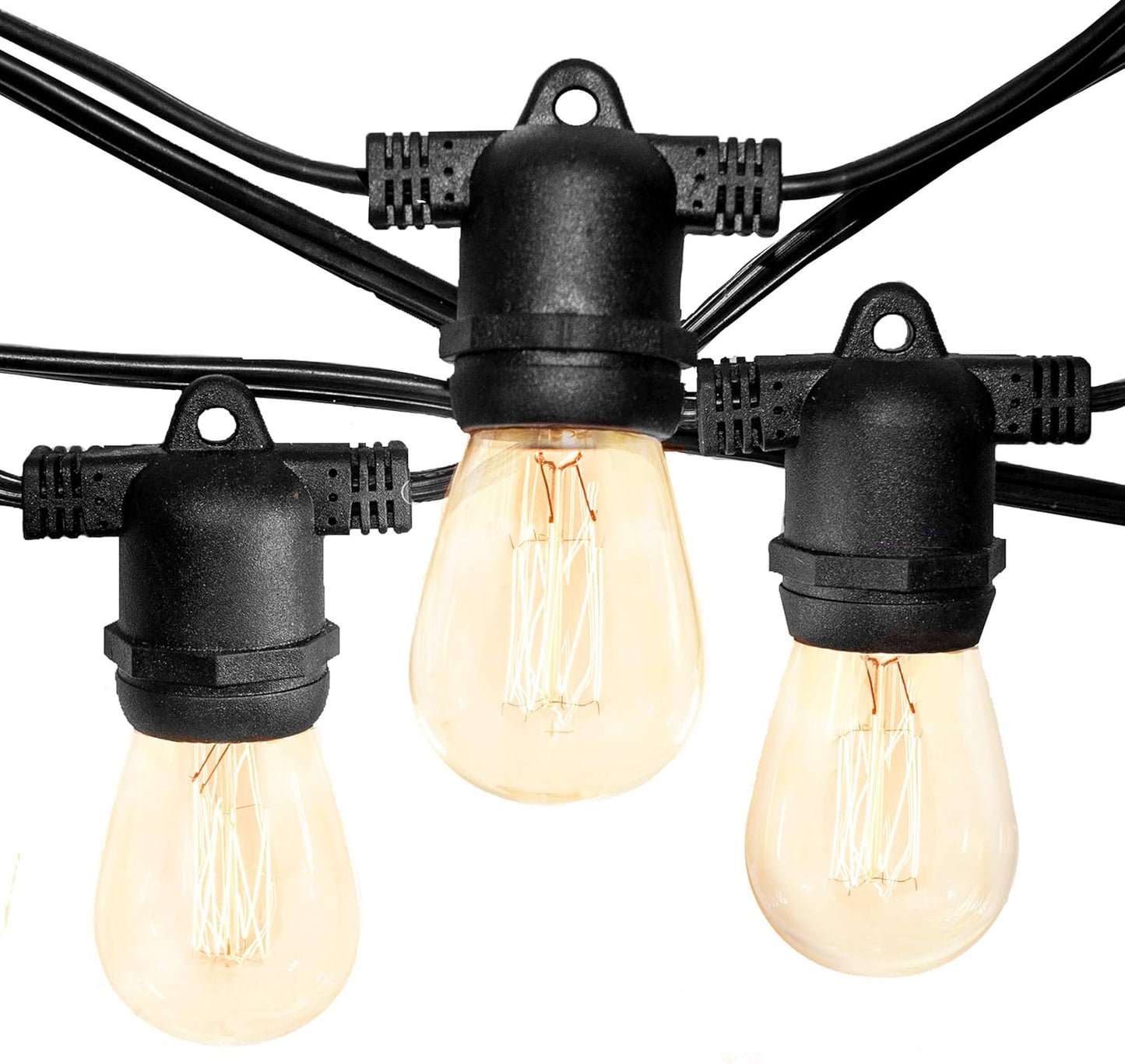 Hometown Evolution, Inc. E26 Commercial String Lights with 16 Gauge Wire (50 Foot 25 Socket, S14 Lantern Edison 11 Watt Bulbs)
