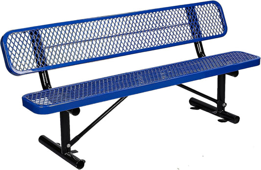 Drexo 6FT Heavy Duty Park Bench with Back Portable Frame, Outdoor Metal Park Bench with Backrest, Steel Mesh Outdoor Bench for Garden, Lawn, Patio, Porch, Park, Yard, Blue