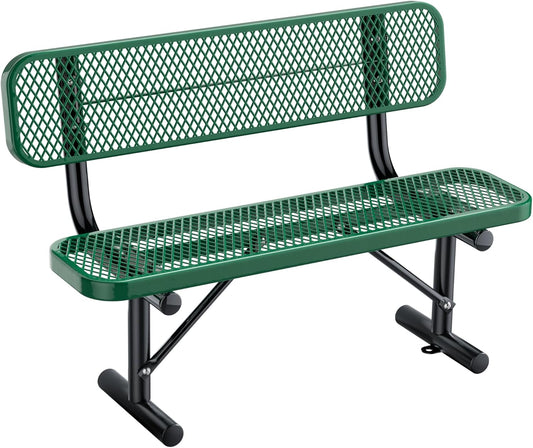 Heavy Duty Park Bench for Outside, Metal Park Bench with Back Portable Frame, Outdoor Steel Mesh Garden Bench with Backrest for Garden, Lawn, Patio, Porch, Park, Yard (Green, 4FT/50INCH)