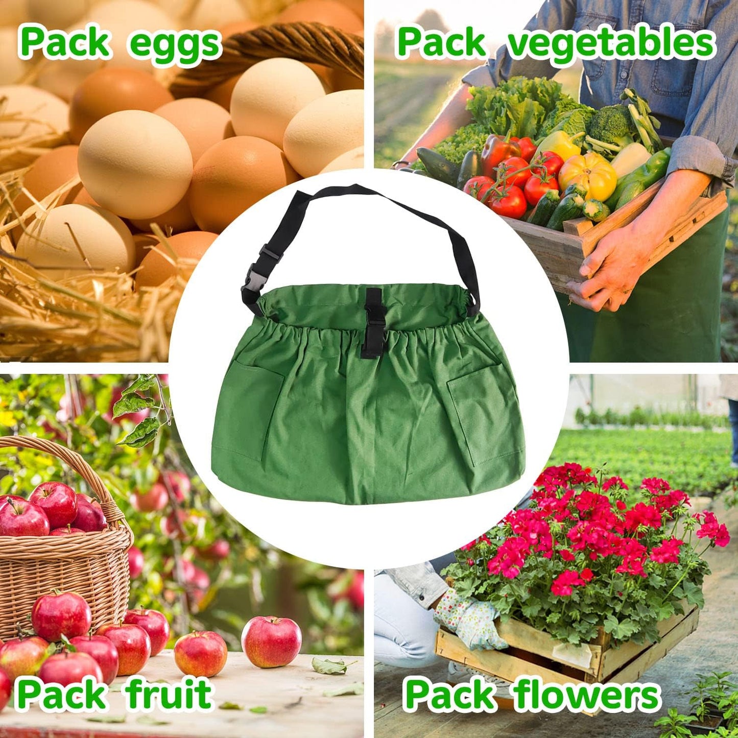 Boczif Gardening Apron with Pockets, Garden Harvest Apron, Perfect for Weeding, Vegetables, Fruits, Berry Picking, Gathering Eggs Herb, Garden Tool Organizer Waist Belt for Gardeners Women Men