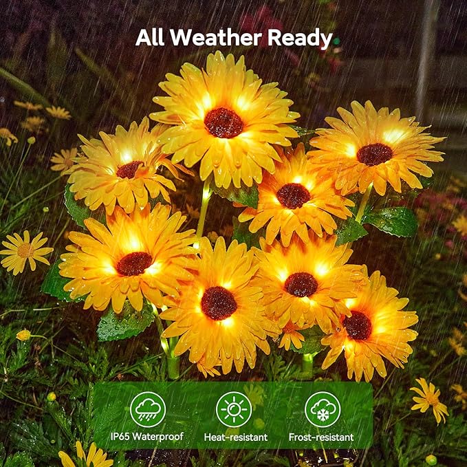 WdtPro 4 Pack Solar Lights Outdoor Garden Decor, Upgraded Outdoor Solar Garden Lights with 16 Glowing Daisy Flowers & Stems, Waterproof Auto ON/Off Solar Flowers Lights for Outside Garden Yard Patio
