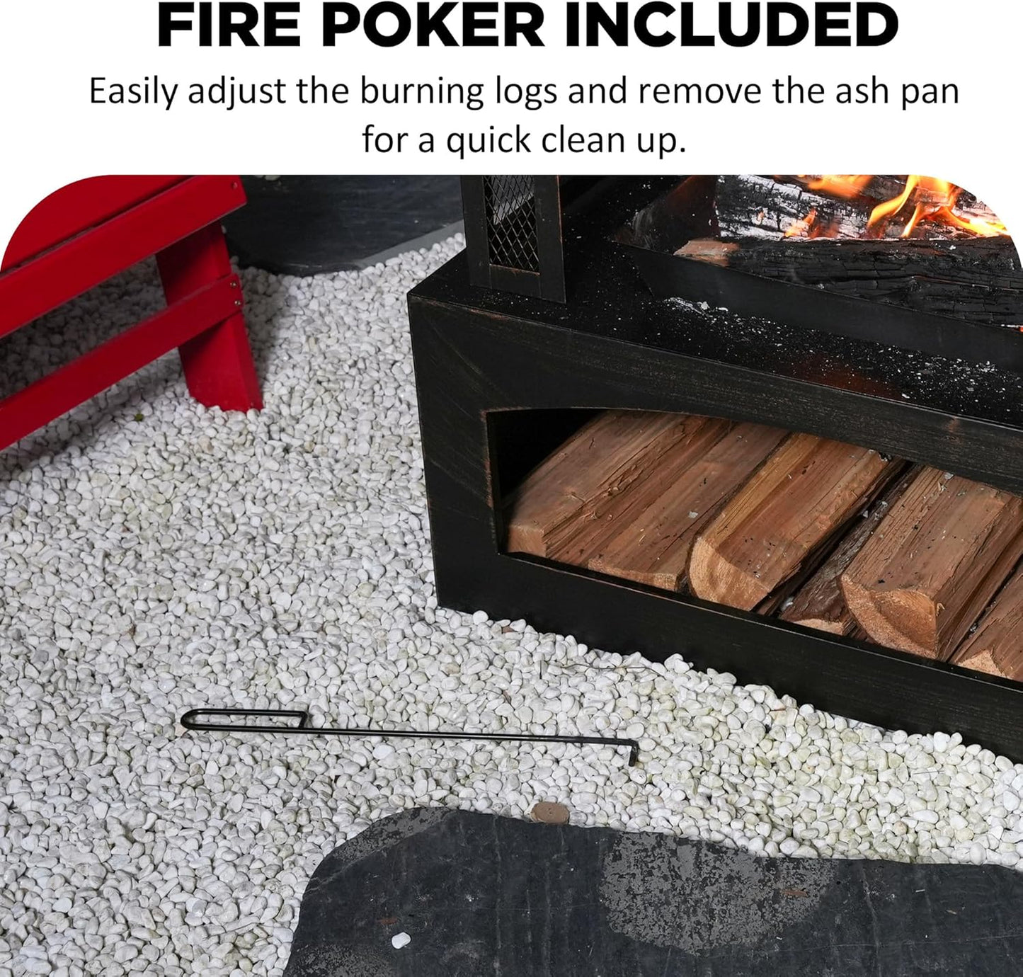 Red Mountain Valley 37in Outdoor Wood Burning Fireplace, Large Outdoor Fire Pit with Log Grate and Poker, Chimney Outside Fireplace with Firewood Racks Storage for Patio, Garden and Backyard