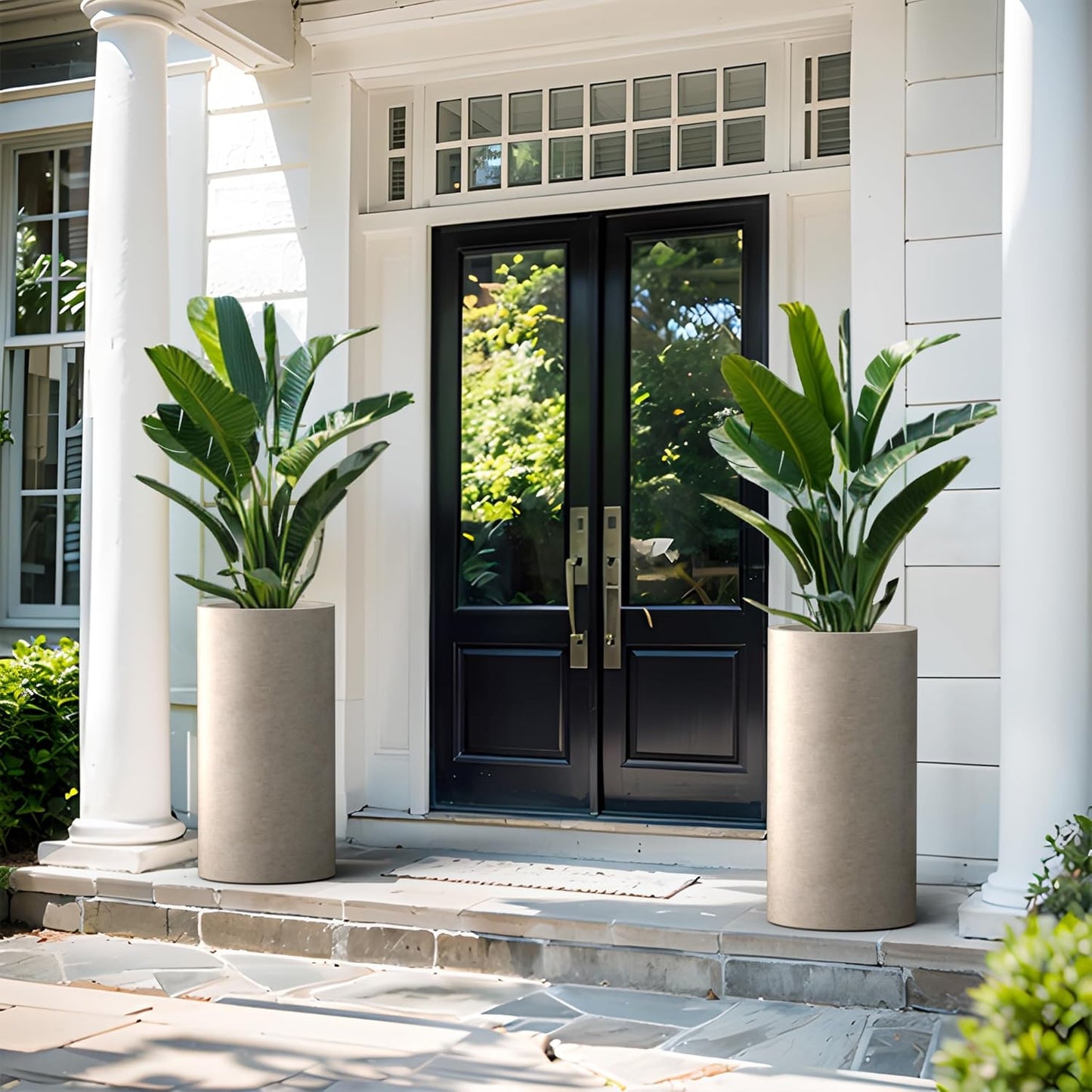 Kante 27.8 Inch Tall Cylindrical Planter, Large Round Plant Pots with Drainage Hole, Made with Concrete, Suitable for Indoor Outdoor Plants, Home Decor, Weathered Concrete