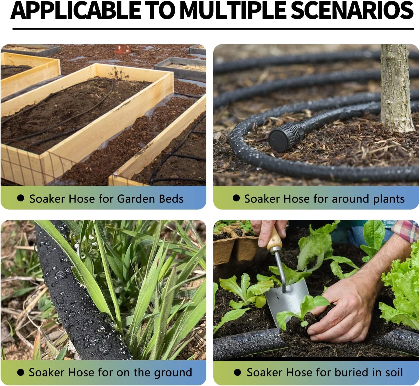 Soaker Hose 100 Ft for Garden Beds with Fittings Kit, 1/2’’ Soaker Hose for Foundation Watering, Heavy Duty Water Saving Drip Hoses for Lawn, Landscaping, Garden(100 FT)