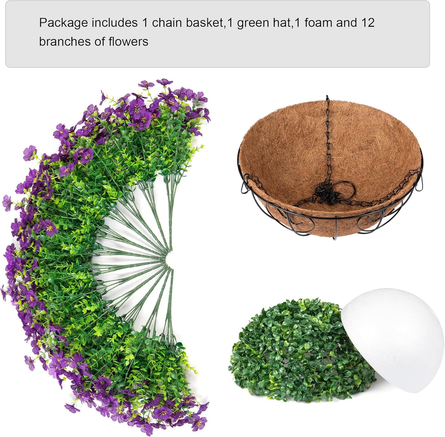 Artificial Fake Hanging Plants Flowers with Basket Outdoor Decor Faux Silk Dasiy Flower Arrangements in Pot Planter for Porch Home Indoor Patio Garden Yard Decoration