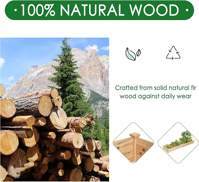 Giantex Raised Garden Bed Planter, Wooden Elevated Vegetable Planter Kit Box Grow for Patio Deck Balcony Outdoor Gardening, Natural