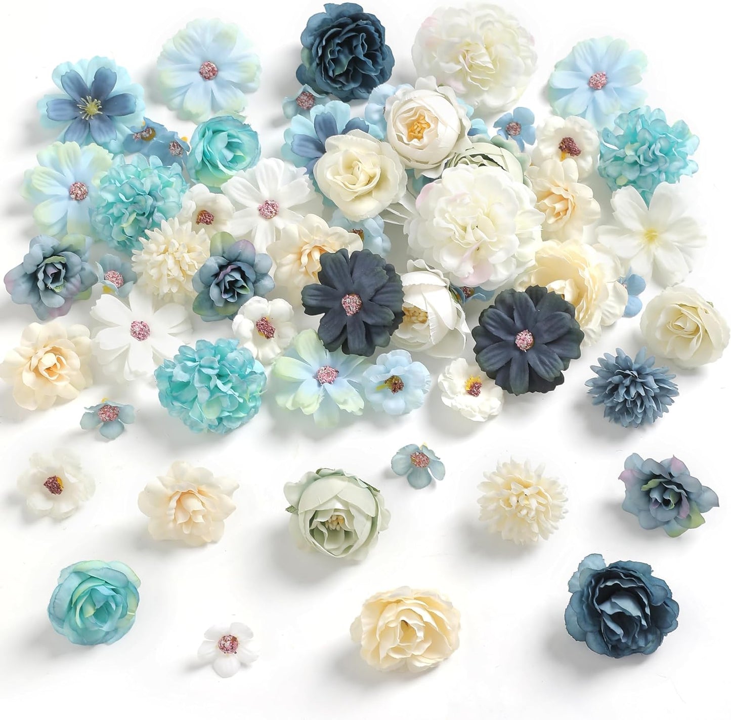 Faux Flower Heads Mini Blue White Artificial Flower Heads Fake Peony Daisy Rose Flowers Multicolor Small Silk Daisy Flower Heads for Craft Garland Wedding Party DIY Home Decoration,2-4 cm