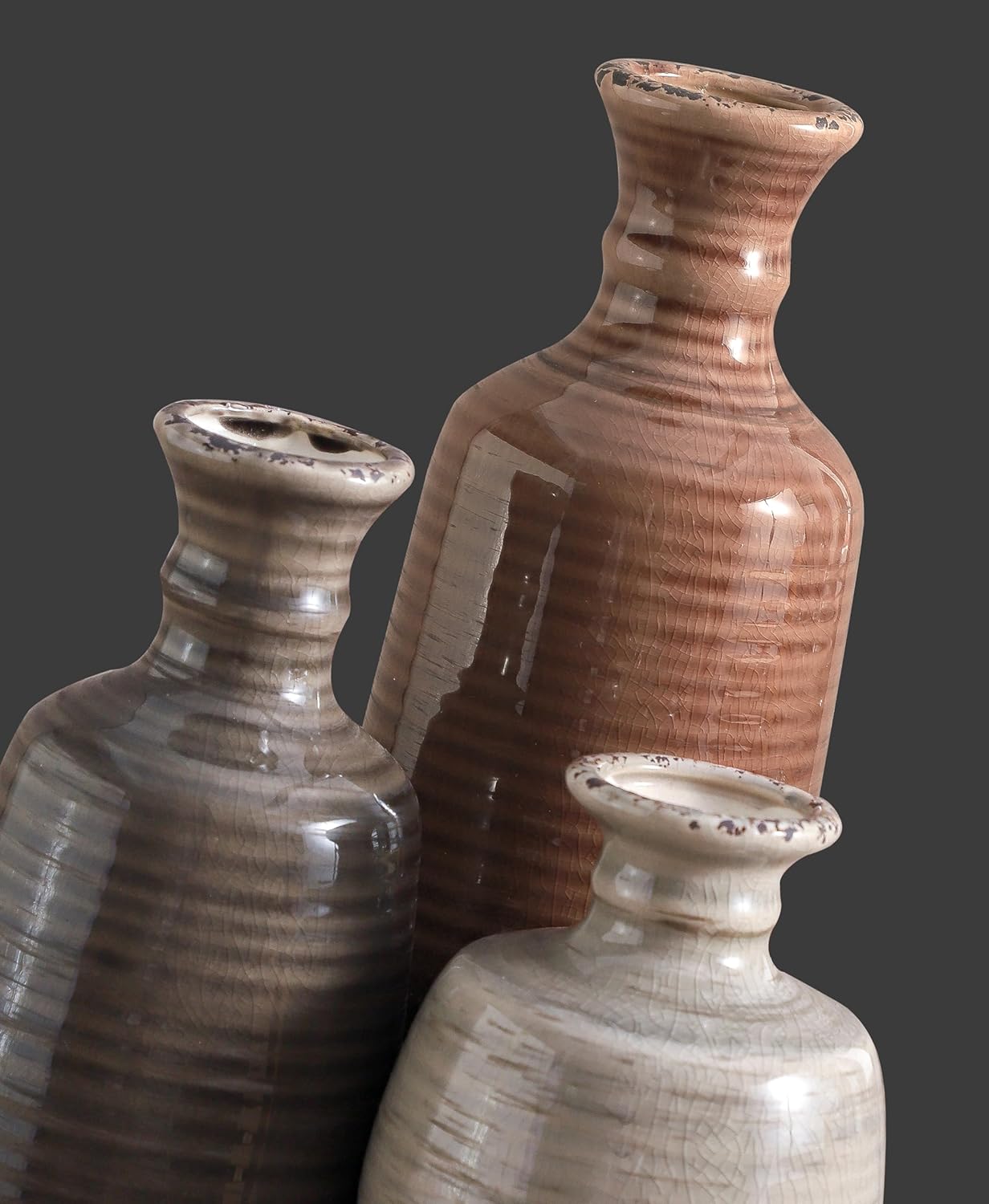 Ceramic Vases Set of 3, Neutral Rustic Farmhouse Vases Home Decor Decorative Flower Vase Modern Boho Pampass Vase for Table Mantel Entryway Shelf Living Room Kitchen Bathroom - Brown