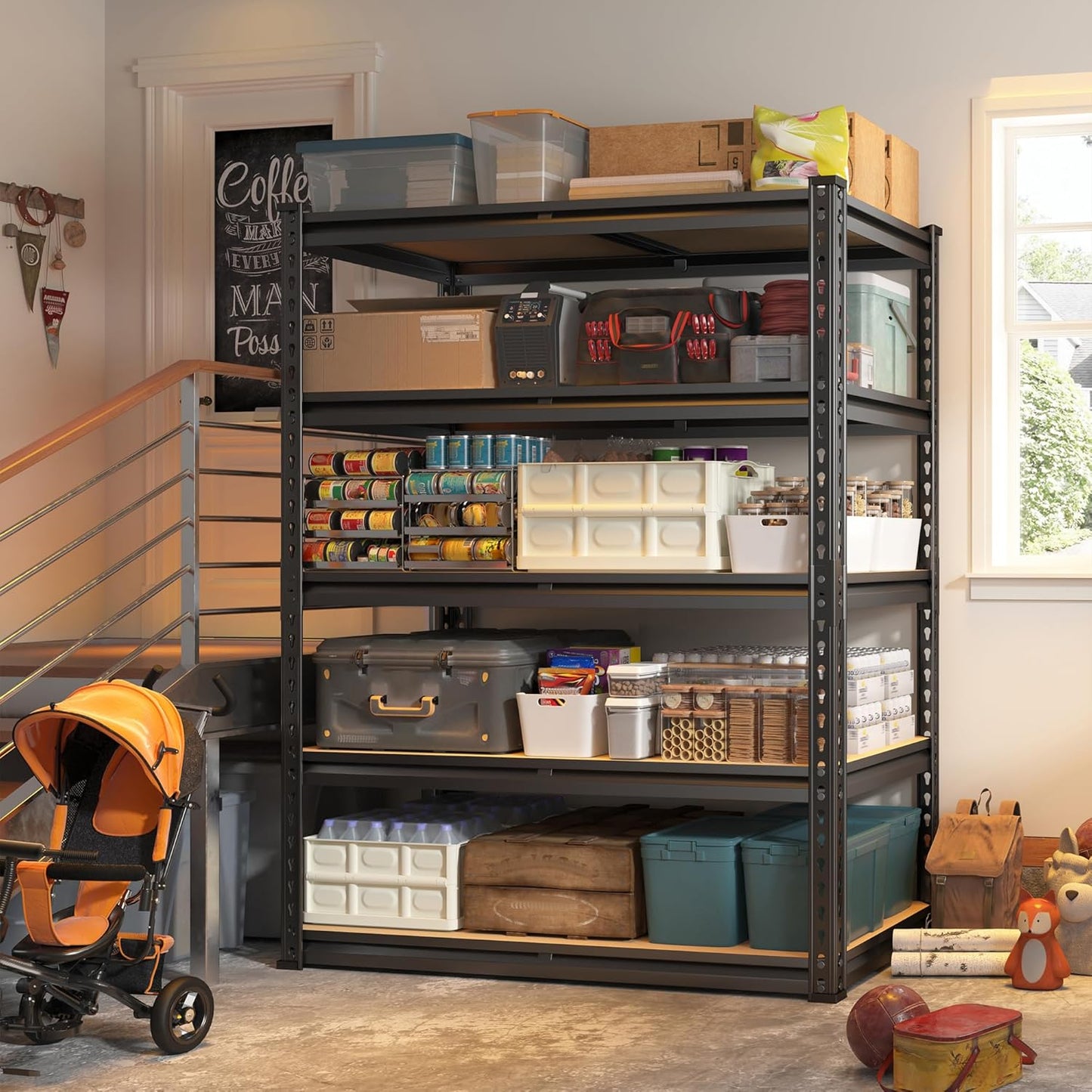 REIBII 2000LBS Garage Shelving Heavy Duty 72''H Storage Shelves 5 Tier Heavy Duty Shelving, Adjustable Metal Shelves for Garage Pantry Closet Kitchen Basement 35.5" W x72 H x 15.8" D, 4 Pack