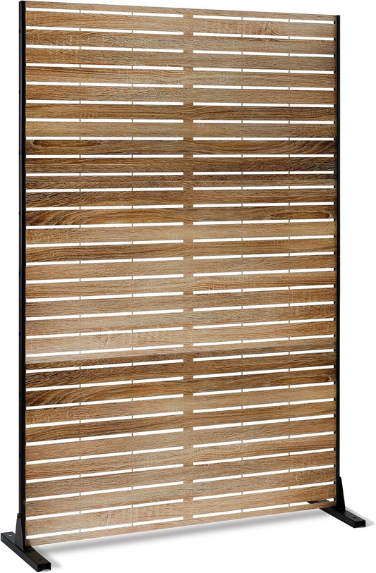 Metal Privacy Screen Outdoor 72" H×47" W,Freestanding Decorative Privacy Screen for Balcony Yard&Garden,Privacy Fence-Wooden Color