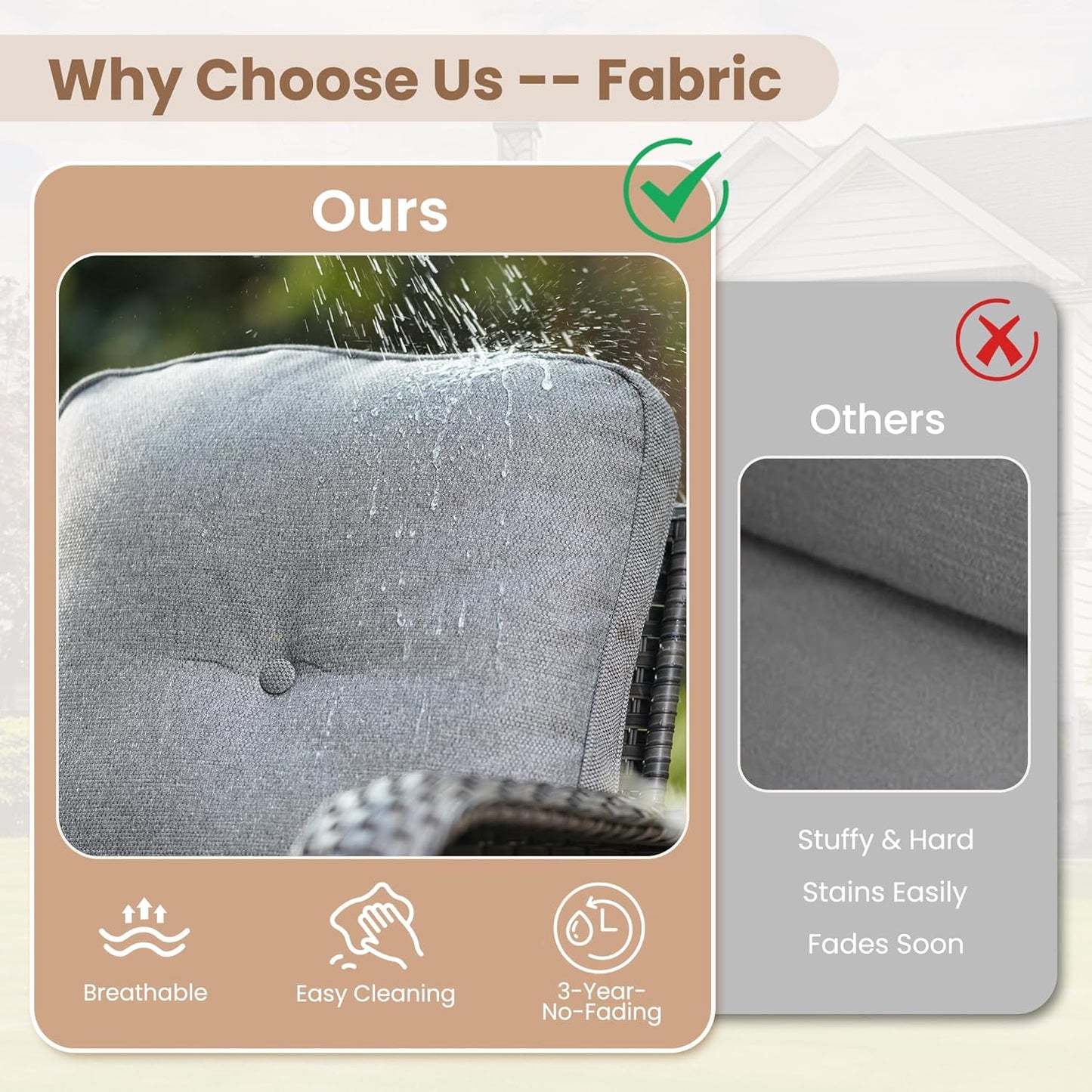 HOOOWOOO Patio Furniture Set,4 Pieces Outdoor Conversation Set,All Weather Wicker Loveseat Sofa Set with High Back Chairs Table,Dark Gray