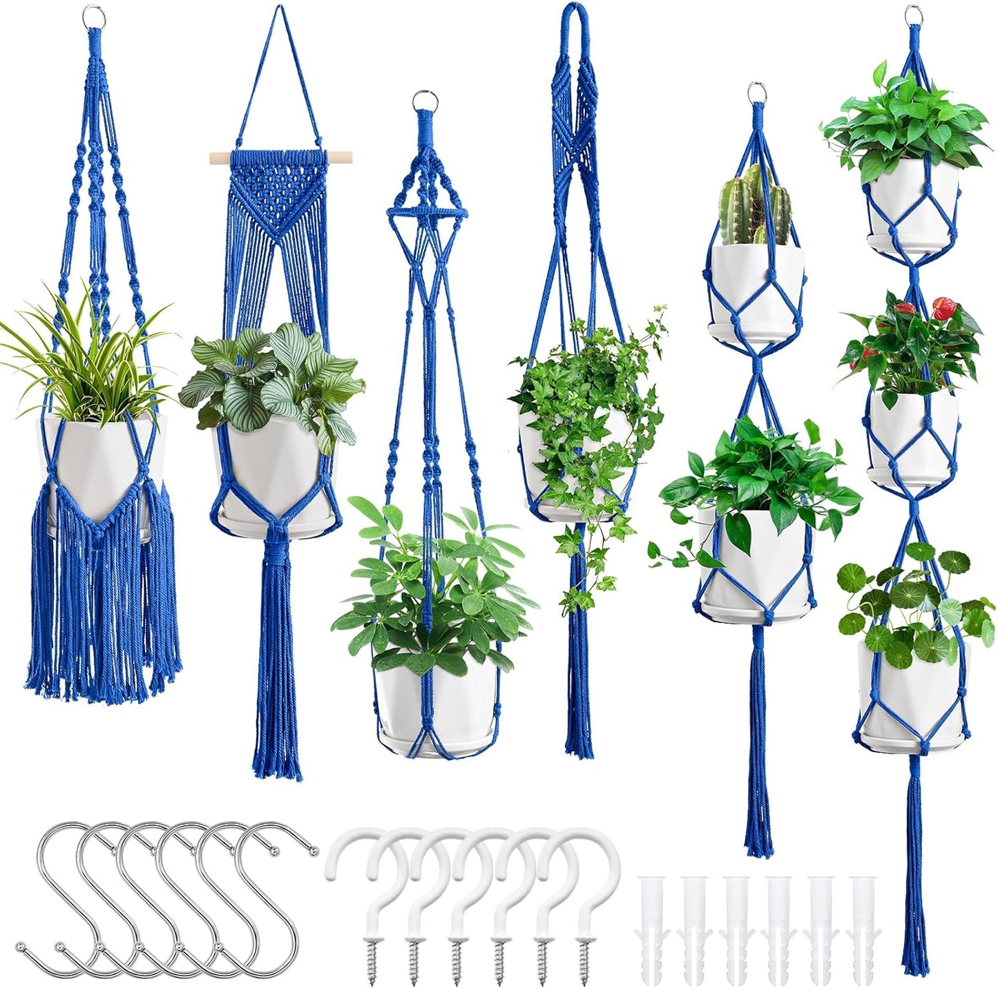 Macrame Plant Hangers, 6Pack Hanging Planters for Indoor Plants w/ 6 Set Hangers Kit Handmade Macromay Plant Hangers Indoor Flower Pots Holder Stand for Boho Home Décor (POTS NOT Included)