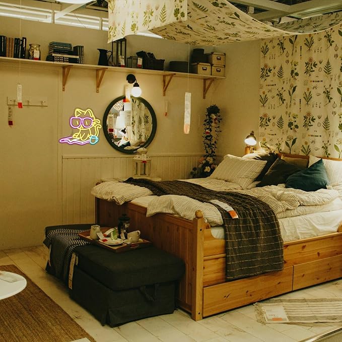 Cat Reading Book Neon Sign Wall Decor, Reading Cat Neon Light Bedroom Wall Decor Suitable for Classroom Book Party Library Decoration Reading Room Bookish Decor Gift