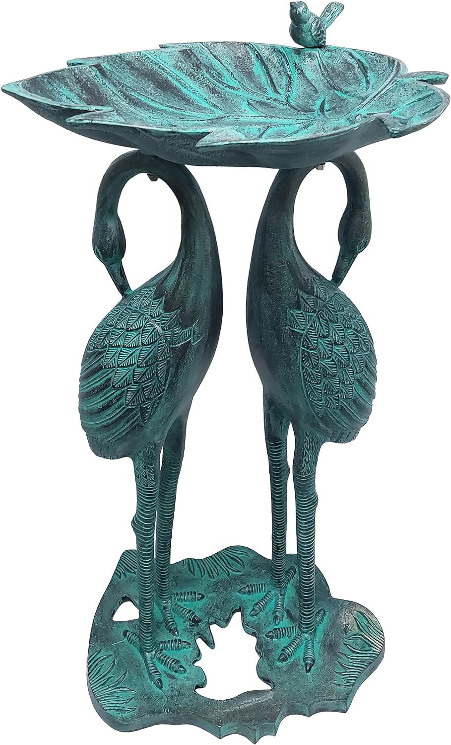Oakland Living 5608-GBK Cast Aluminum 30-in Twin Crane Black Patina Bird Bath with Leaf Bowl Birdbath