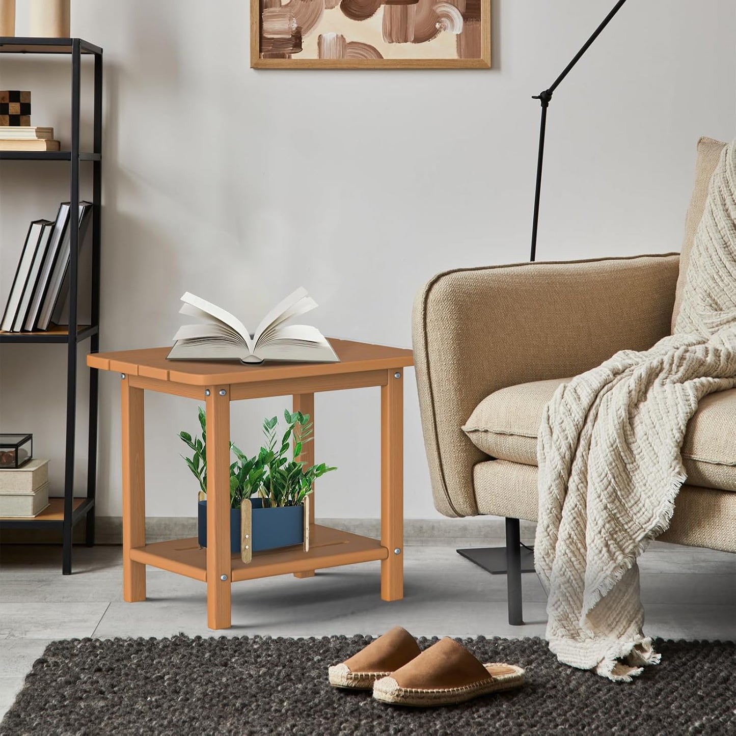 Adirondack Square Side Table - 18.4" Large Panel HDPE Outdoor End Table - Weatherproof, Rustproof & Low Maintenance for Patio, Lawn, Pool, Indoor Use (Teak)