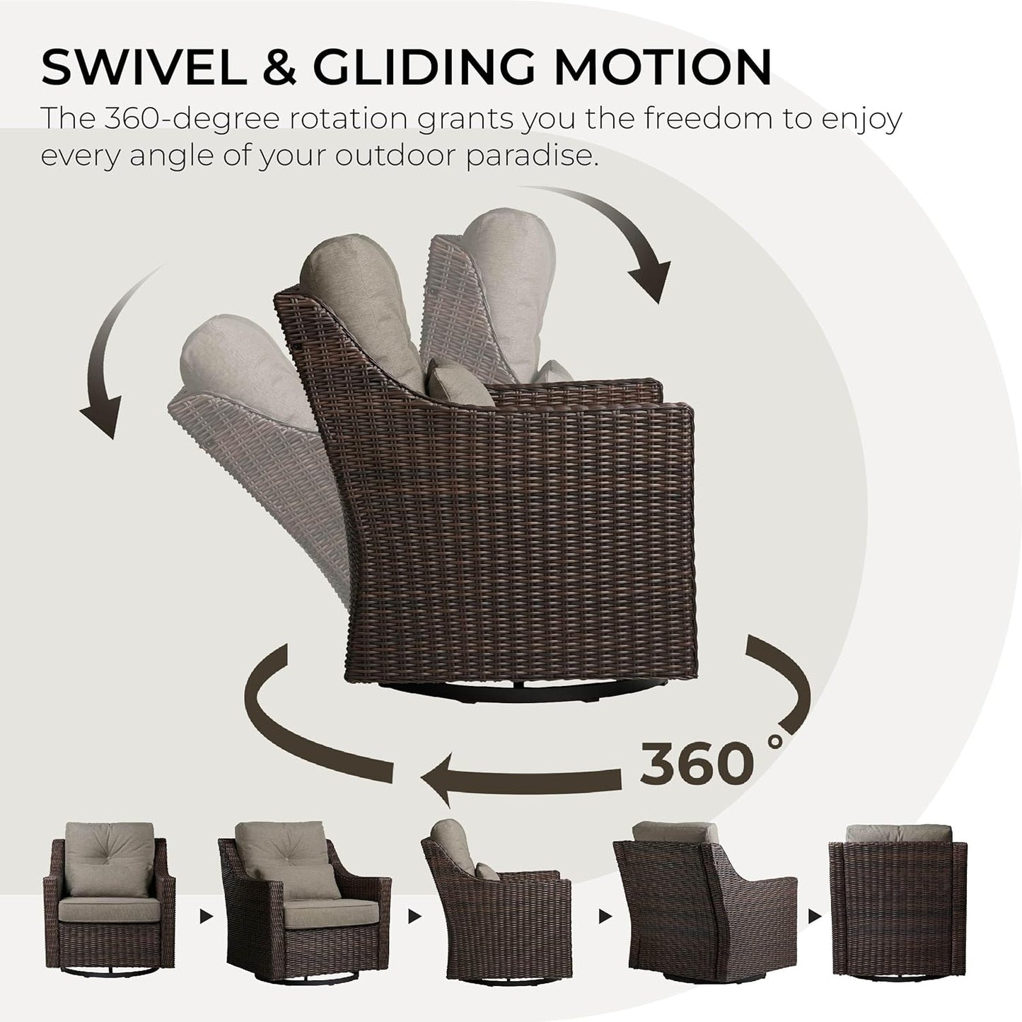 CHITA Patio Wicker Chair, 360° Rocking Swivel Outdoor Rattan Chair with Thickened Cushions for Backyard, Poolside, Garden or Porch