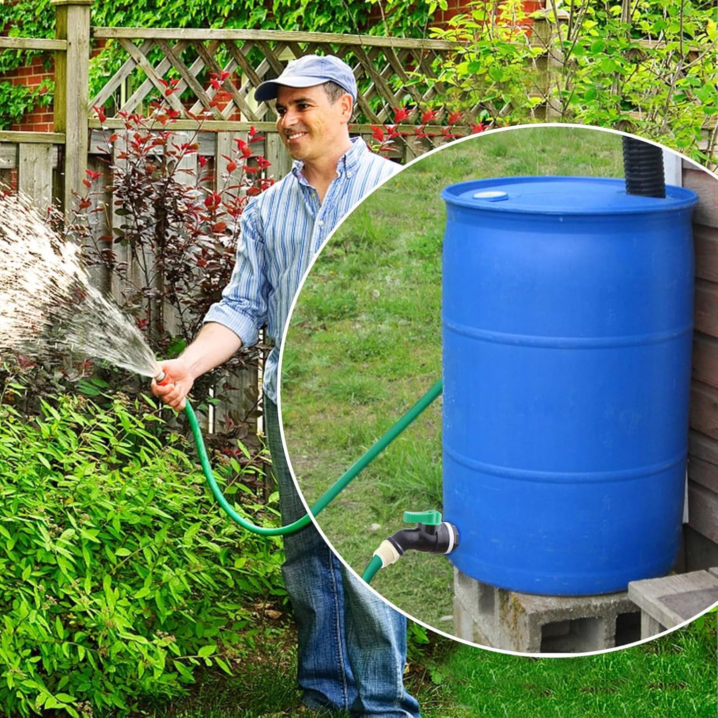 Plastic Rain Barrel Spigot, High Flow Valve Core, 3/4 NPS Inlet x 3/4 GHT Outlet Bulkhead Valve for Outdoor Plastic Bucket Rain water Drum Container Down Spout Collector in