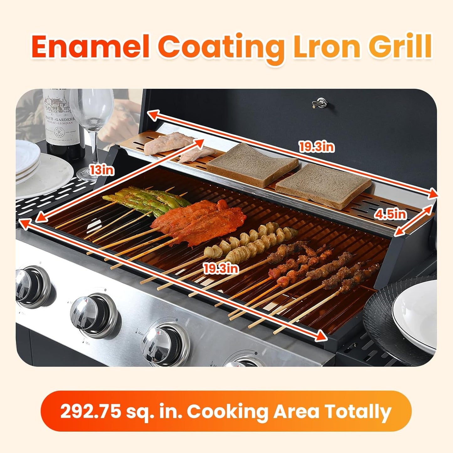 3-Burner Propane Gas BBQ Grill, Porcelain-Enameled Cast Iron Grates and 2 Foldable Side Tables, 25,650 BTU Stainless Steel Grill for Outdoor Camping Barbecue Grilling Backyard Cooking