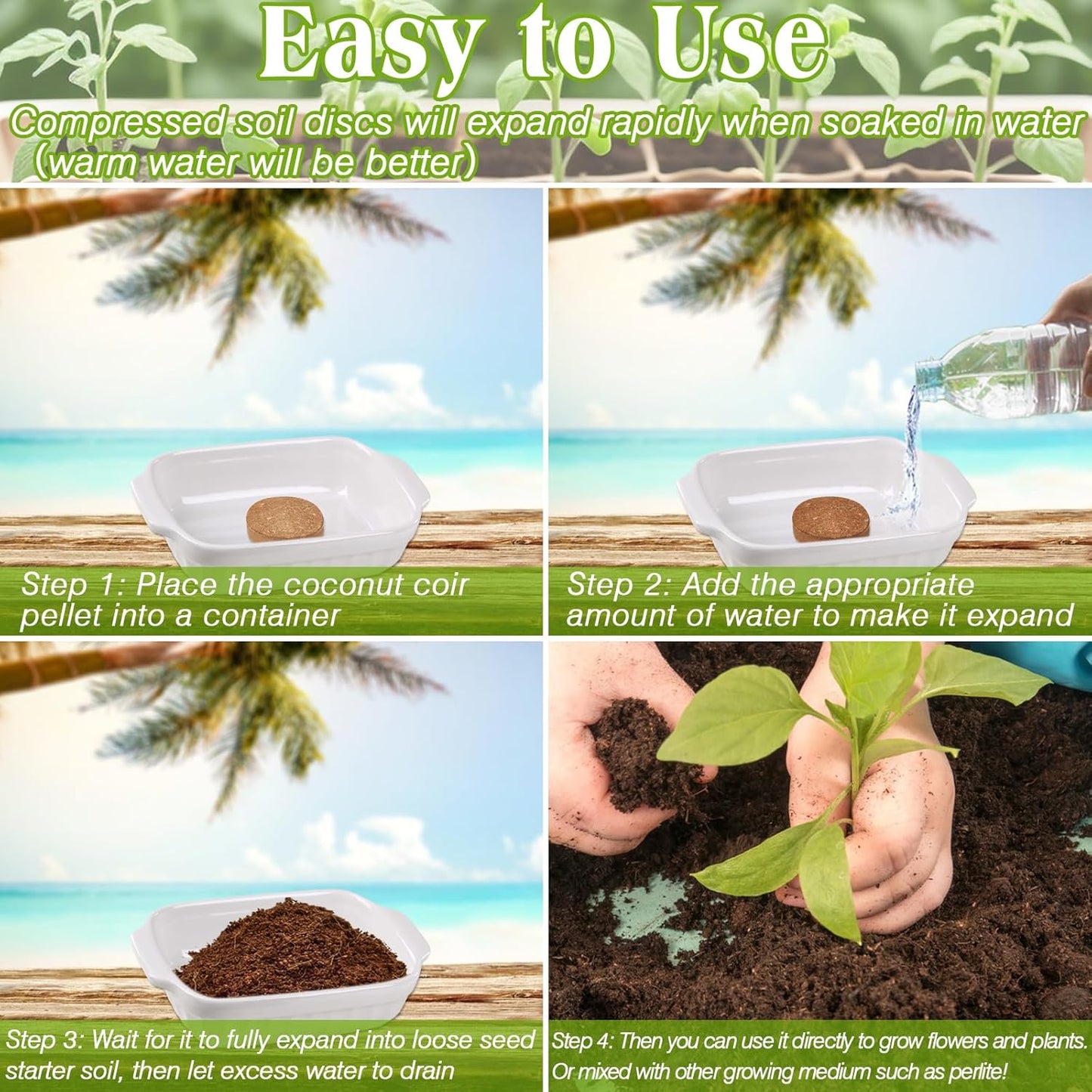 ZeeDix 50pcs 50mm Coco Coir Pellets, Compressed Soil Pellets Coconut Coir Seed Starter Discs Seed Starting Pellets Discs Potting Soil for Outdoor Plants Flowers Bonsai Herbs and Vegetables