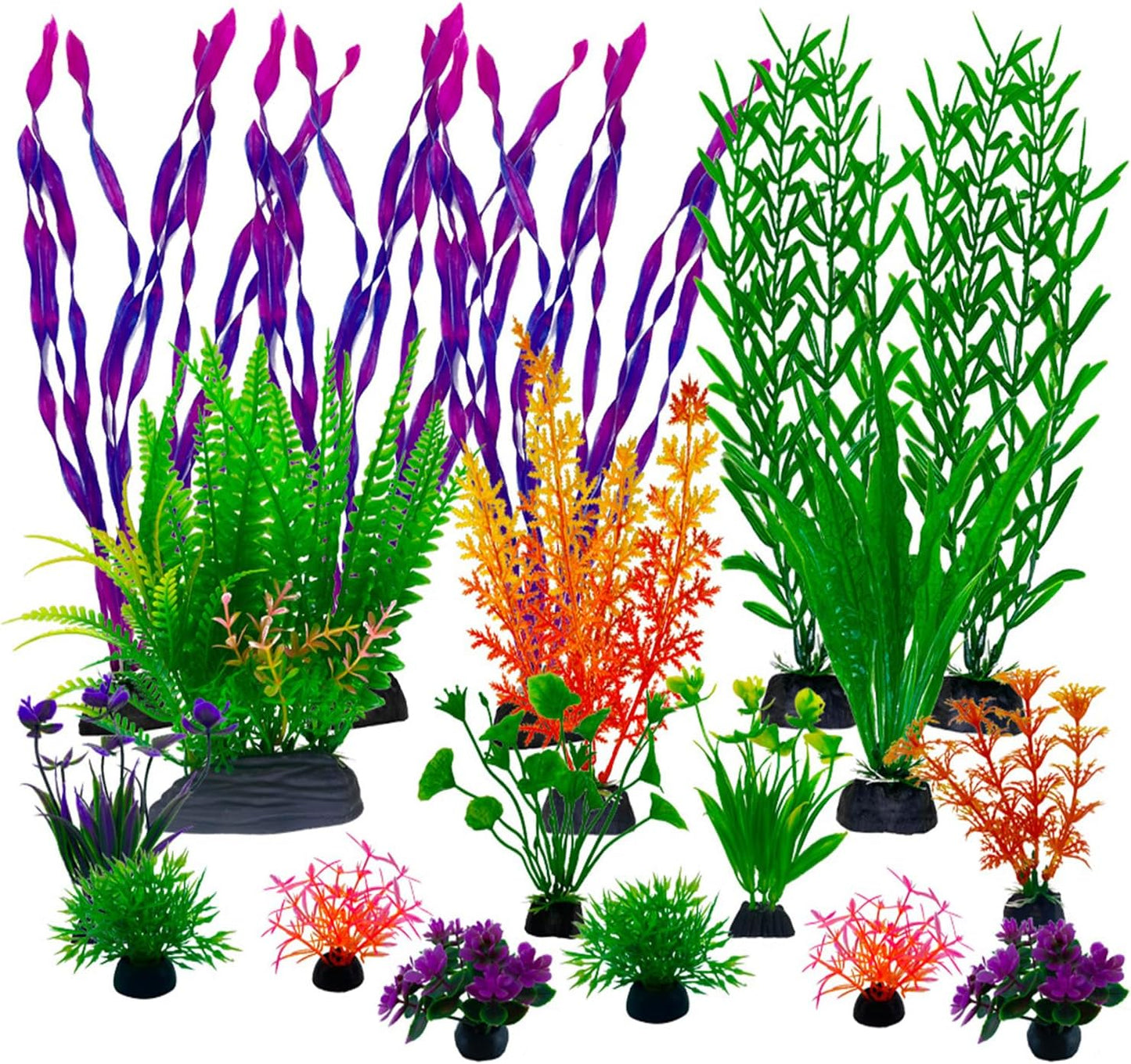 18 Pieces Colorful Artificial Fish Tank Decorations, Aquarium Decorations Fish Tank Purple and Green Artificial Plastic Plants