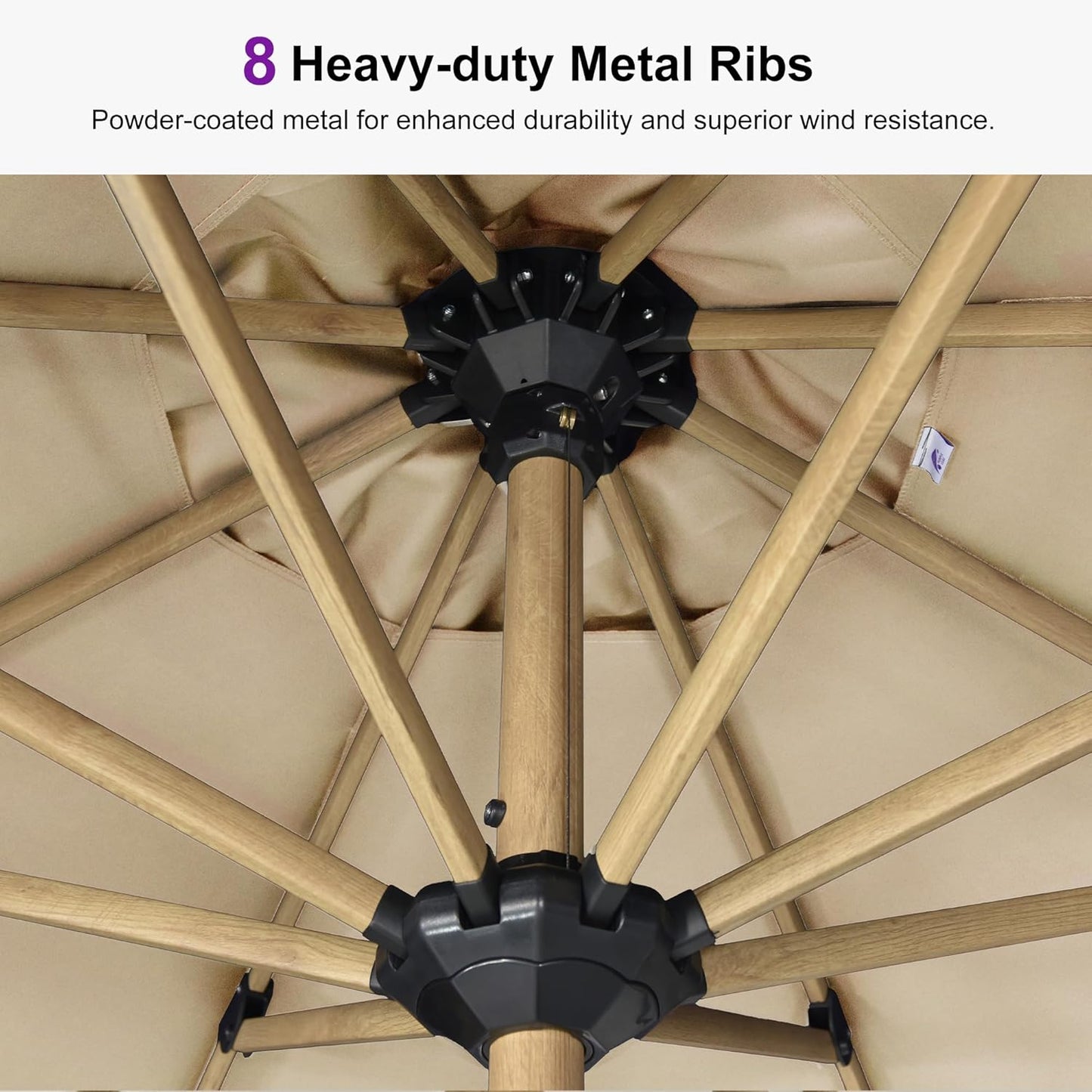 PURPLE LEAF 11 Feet Patio Umbrella Outdoor Table Umbrella Round Aluminum Market Umbrella with 8 Sturdy Ribs & Crank Commercial Outdoor Umbrellas for Garden Deck Patio, Beige