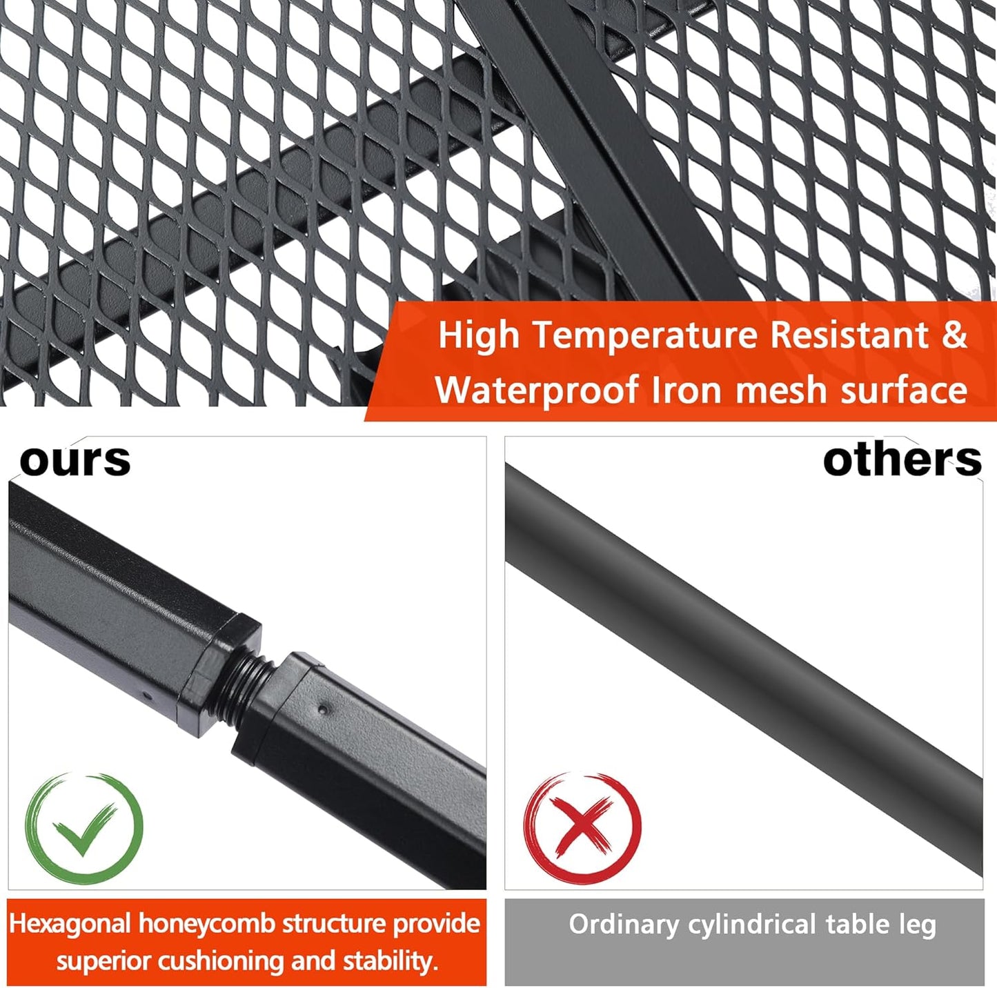 Folding Grill Table, 3x2 FT Portable Camping Table, Height Adjustable Metal Tables with Mesh Desktop and Mesh Bag, Outdoor Furniture for Camping, Picnic, Beach and BBQ, Black