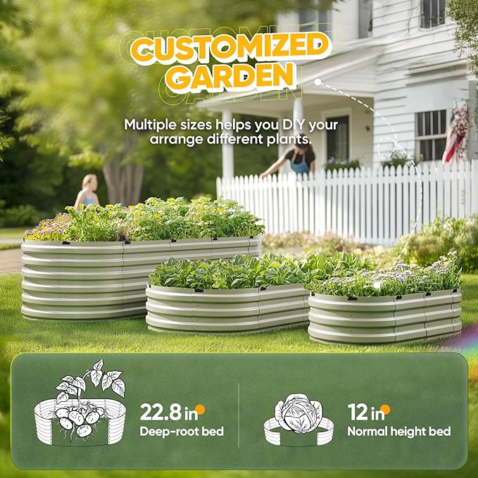 KING BIRD Raised Garden Bed Kit 2025 Upgraded Quick-Setup Galvanized Planter Garden Box Outdoor for Gardening, Vegetables, Flowers, 94x36x12 in, Olive Green