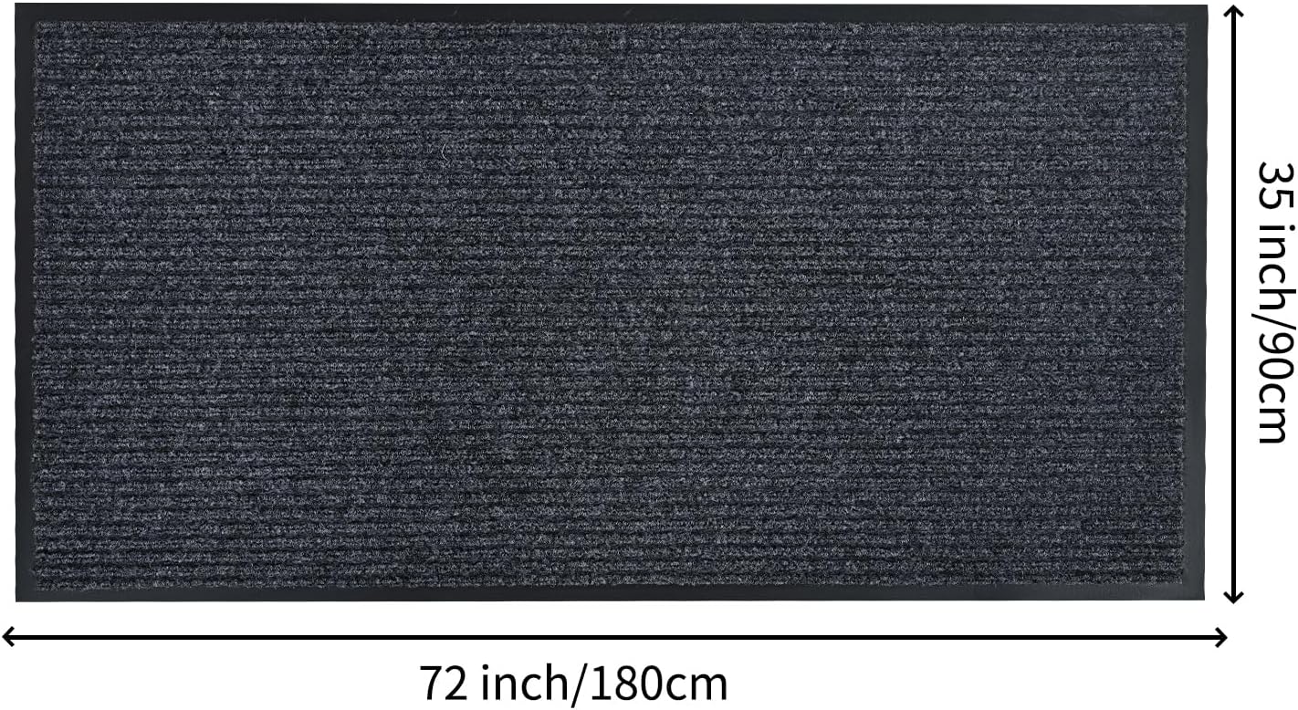 fani Heavy Duty Large Outdoor Indoor Entrance Black Doormat Waterproof Low Profile Entrance Rug Front Door Mat Patio Anti-Skid Rubber Back, 35x72 inch (Gray)