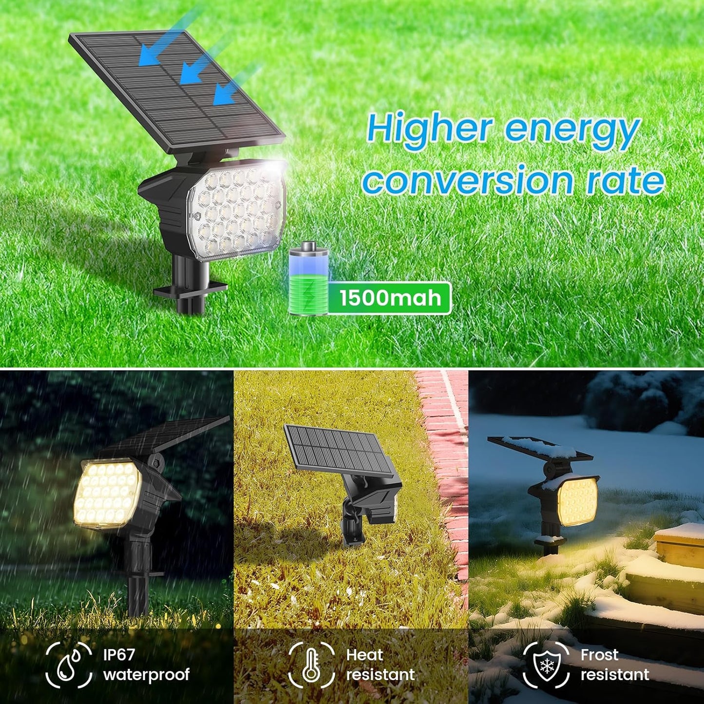 VOLISUN Solar Spotlight Outdoor, IP67 Waterproof Solar Landscape Spot Lights，Uplights for Yard Garden Pathway - 12 Pack (Warm White) 27 LED 3 Lighting Modes
