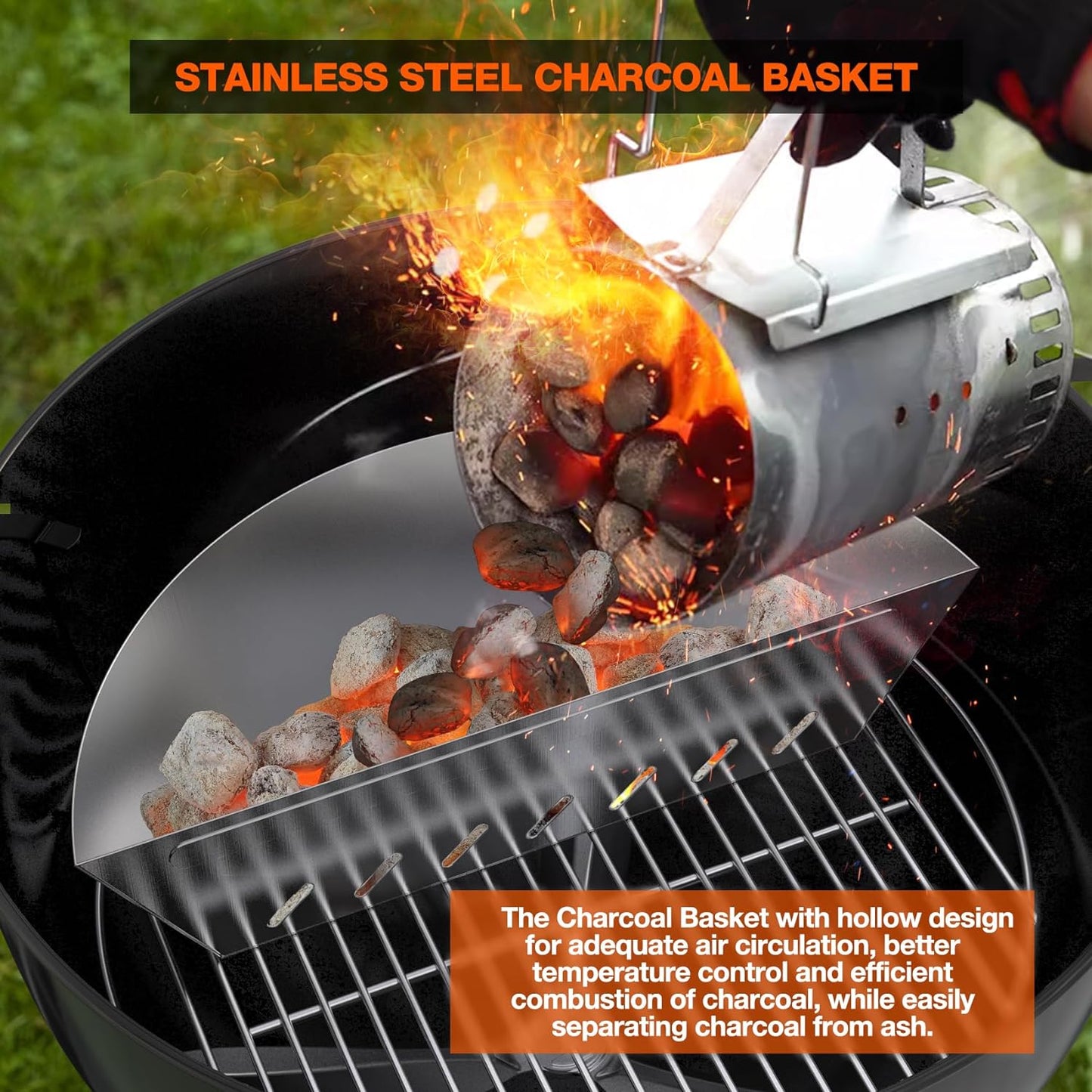 onlyfire Stainless Steel Charcoal Basket Charcoal Briquet Holder for Weber 22 Inch Kettle Grills and Other Similar Charcoal Grills
