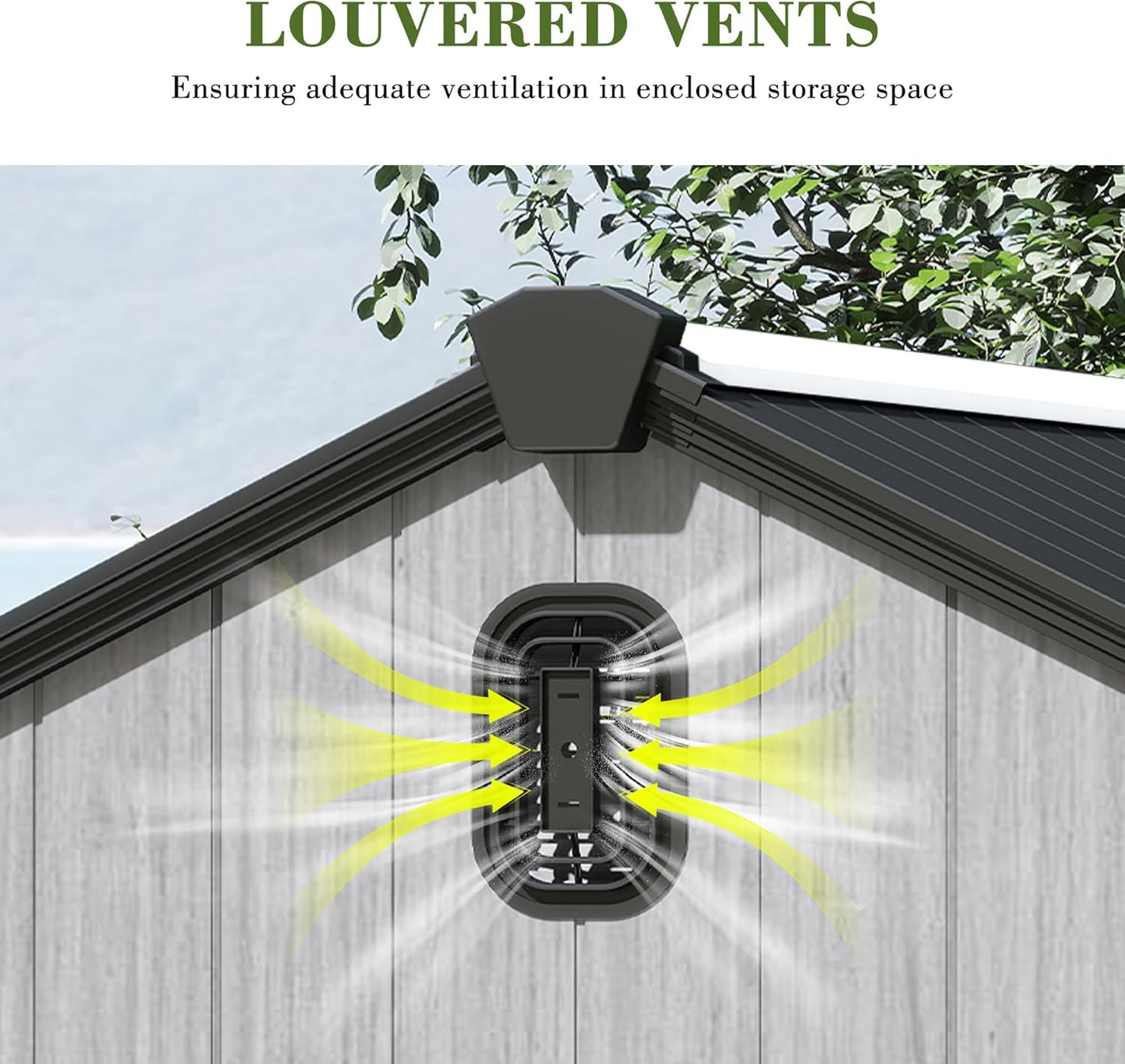 Domi 8x12FT Outdoor Resin Storage Shed with Transparent Windows & Louvered Vents, Plastic Tool Shed with Double Lockable Doors & Gable Roof, Outside Garden Shed for Backyard, Patio, Lawn, Grey