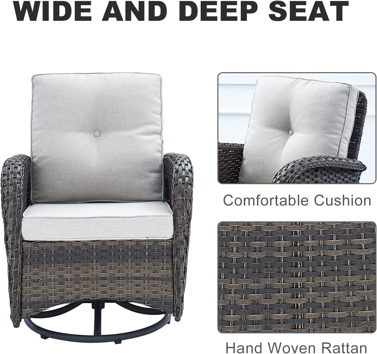 HUMMUH 5-Piece Patio Furniture PE Wicker Outdoor Conversation Set,All-Weather Rattan Swivel Rocker Chairs with Outdoor Couch Tables for Backyard,Poolside,Deck