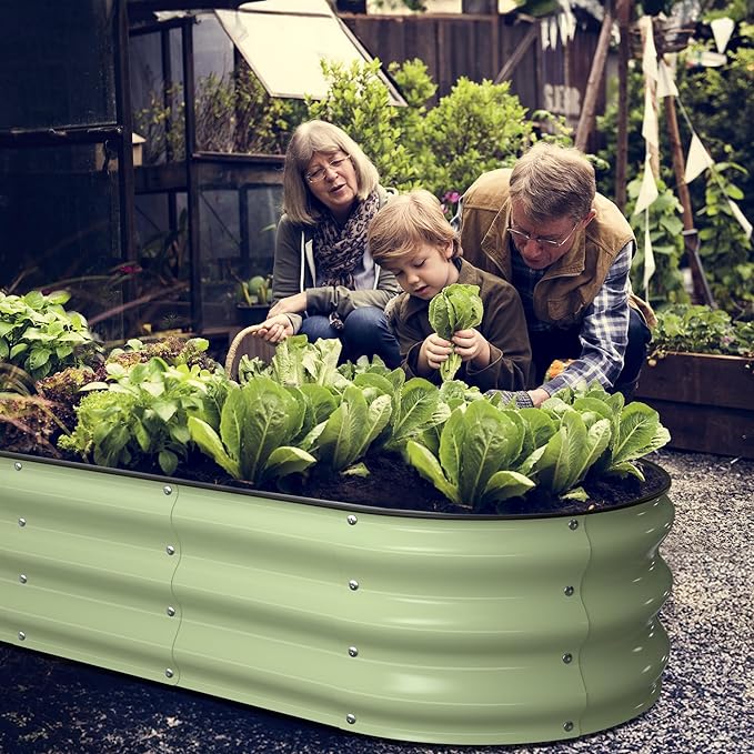 Raised Garden Bed Kit, 5x2x1 ft Galvanized Planter Box Outdoor with Safety Edging, Large Metal Raised Beds for Gardening Vegetables Flower Fruits (Avocado Green)