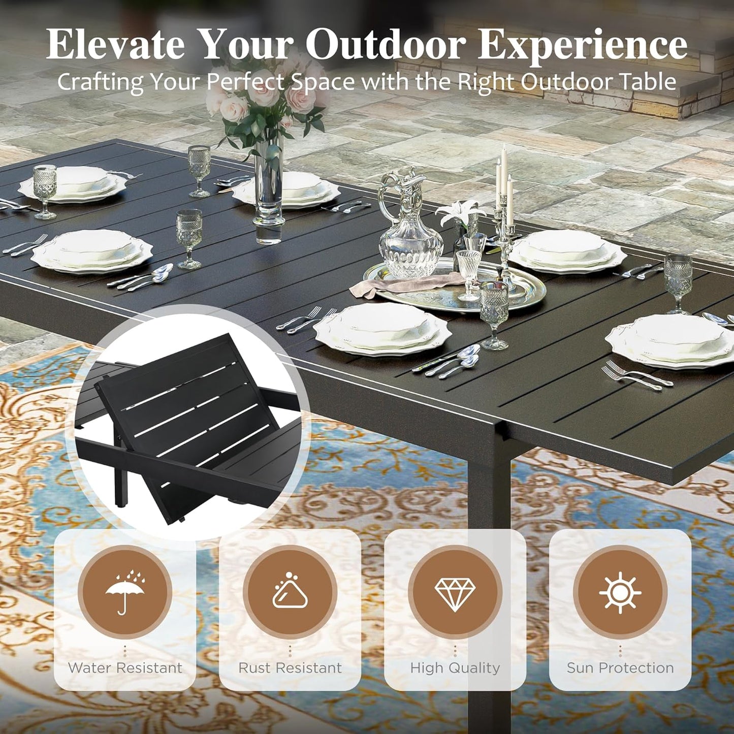 HERA'S HOUSE 9 Pieces Patio Dining Set, Outdoor Table Chairs Set for 8, 8 x Dining Red Chair and 1x Extendable Metal Dining Table for Patio, Lawn, Garden, Porch