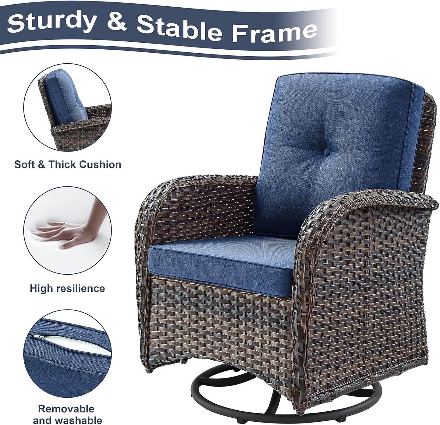 HUMMUH 9 Piece Patio Furniture Set with Fire Pit Table,Wicker Patio Swivel Rocker Outdoor Chairs 3-Seat Sofa with Ottomans for Backyard,Poolside,Deck