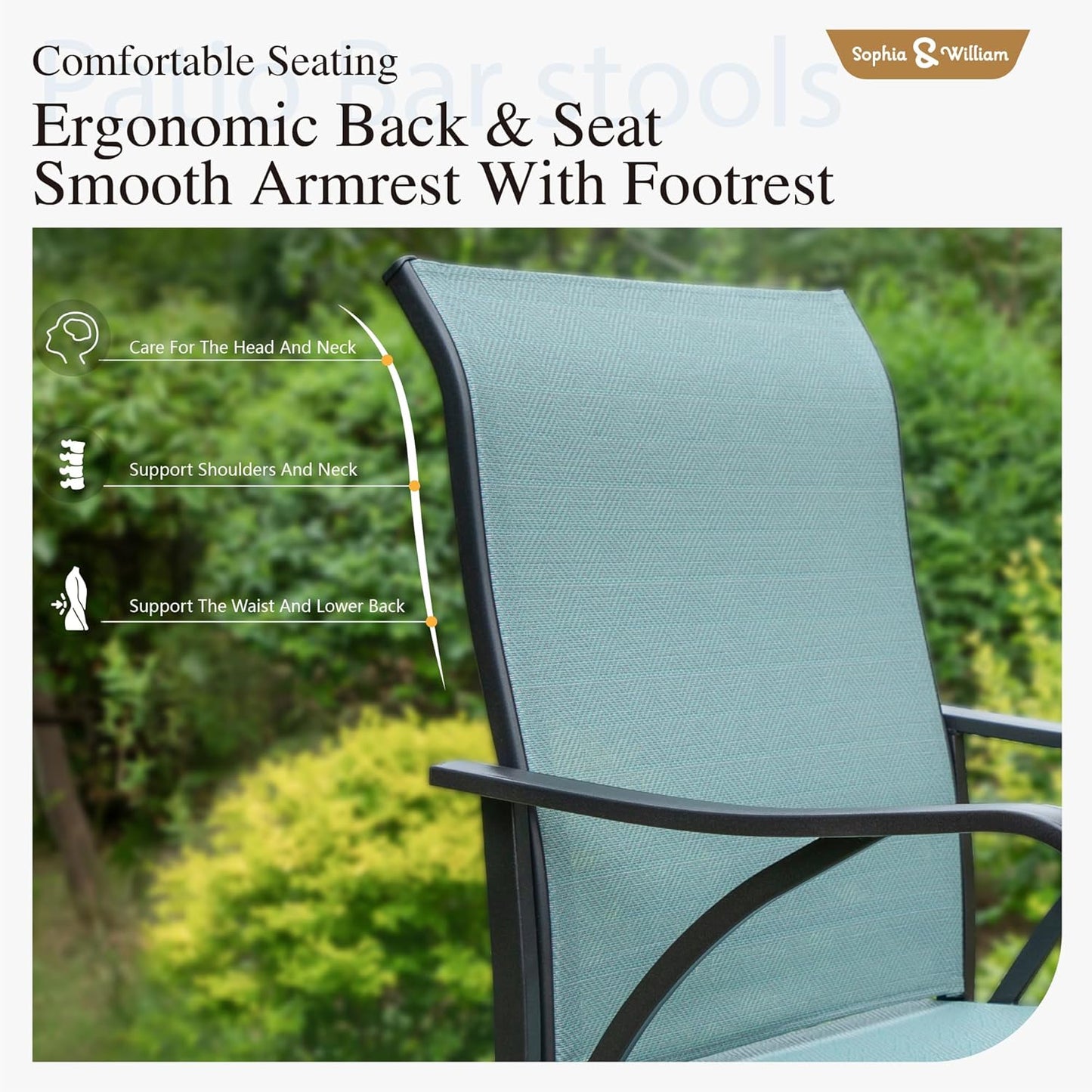 Sophia & William Outdoor Bar Set, Patio Bar Table and Chairs Set, Bar Height Patio Set - 6 x Swivel Bar Chairs(Baby-Blue), 1 x Rectangular Bar Table(Black)