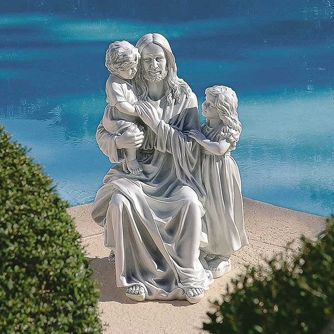 Design Toscano He Loves the Little Children Indoor/Outdoor Holy Religious Garden Statue, 28 Inches High, Cast Stone Resin, Antique Stone Finish