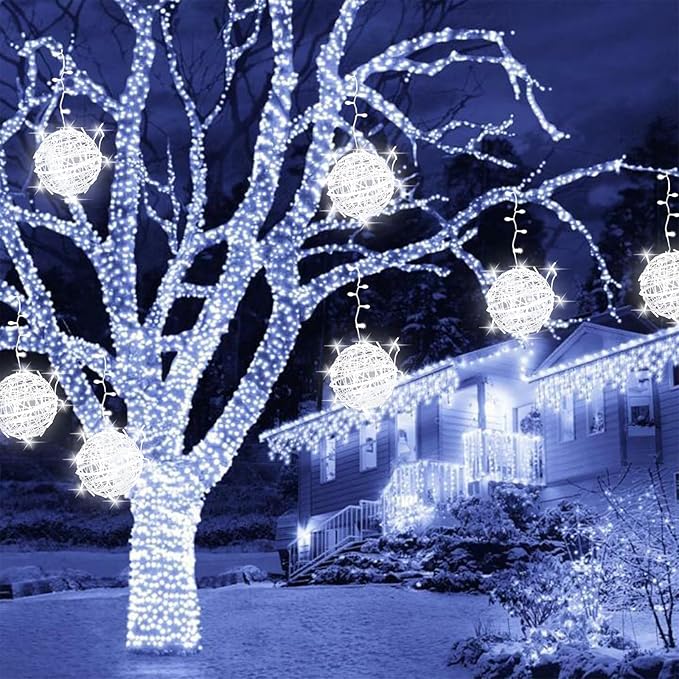 Christmas String Lights Outdoors,4 Pack 7.95" Sphere Lights,Ball Tree Garden Globe Lights for Home, Party, Christmas, Porch Patio,Wedding, Garden,Tree Decoration with Plug