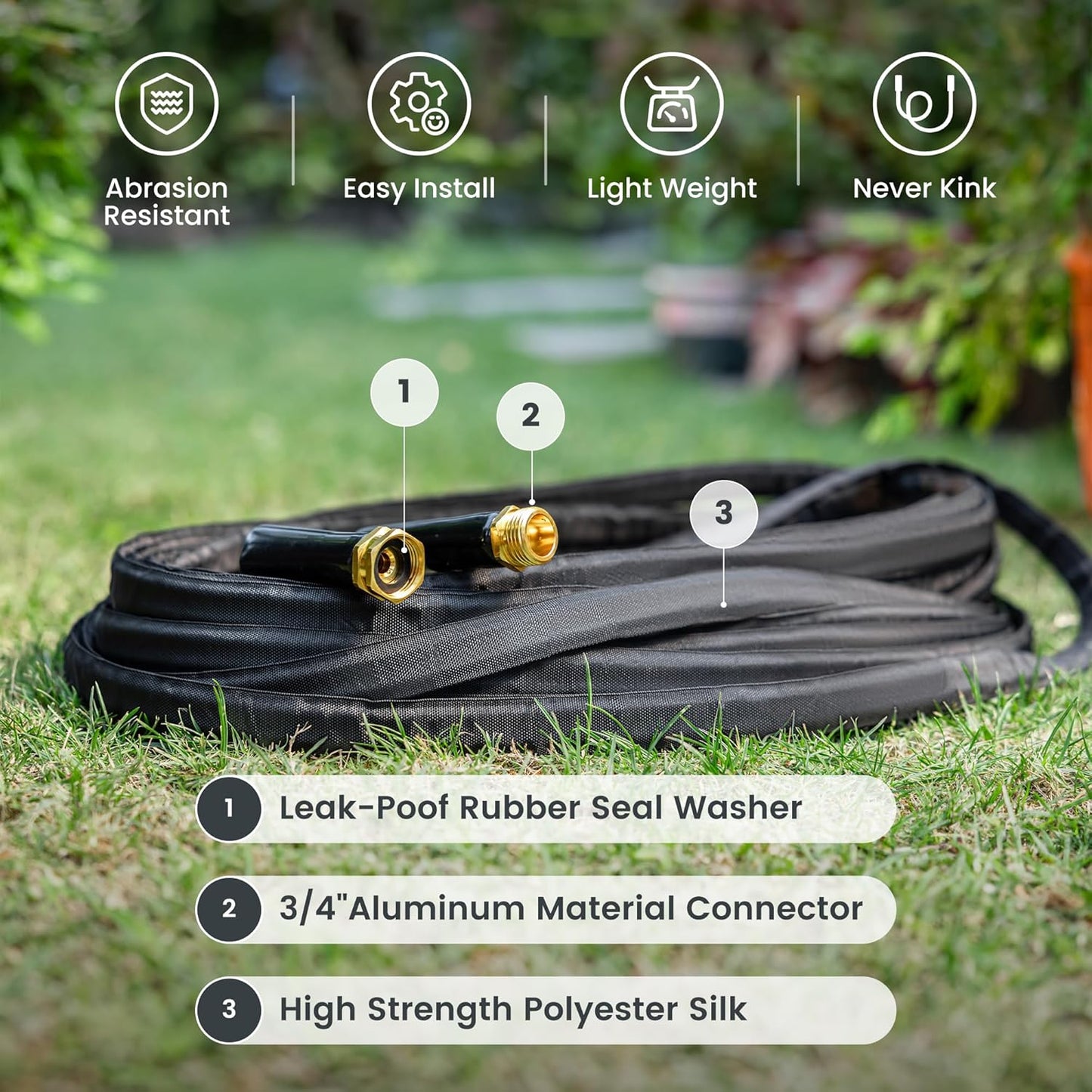 Giraffe Tools Garden Hose 25FT Lightweight Lay Flat Water Hose Kink Free Flexible Hose with 9 Spray Function Nozzle（Black）