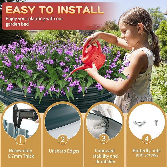 Durable Round Steel Raised Garden Bed Painted for Planting Vegetable/Herbs/Flowers/Trees at Backyard/Garden,or Baby Chicken,Christmas Tree Fence (Dark Green, 60 in Diameter x 12 in high)