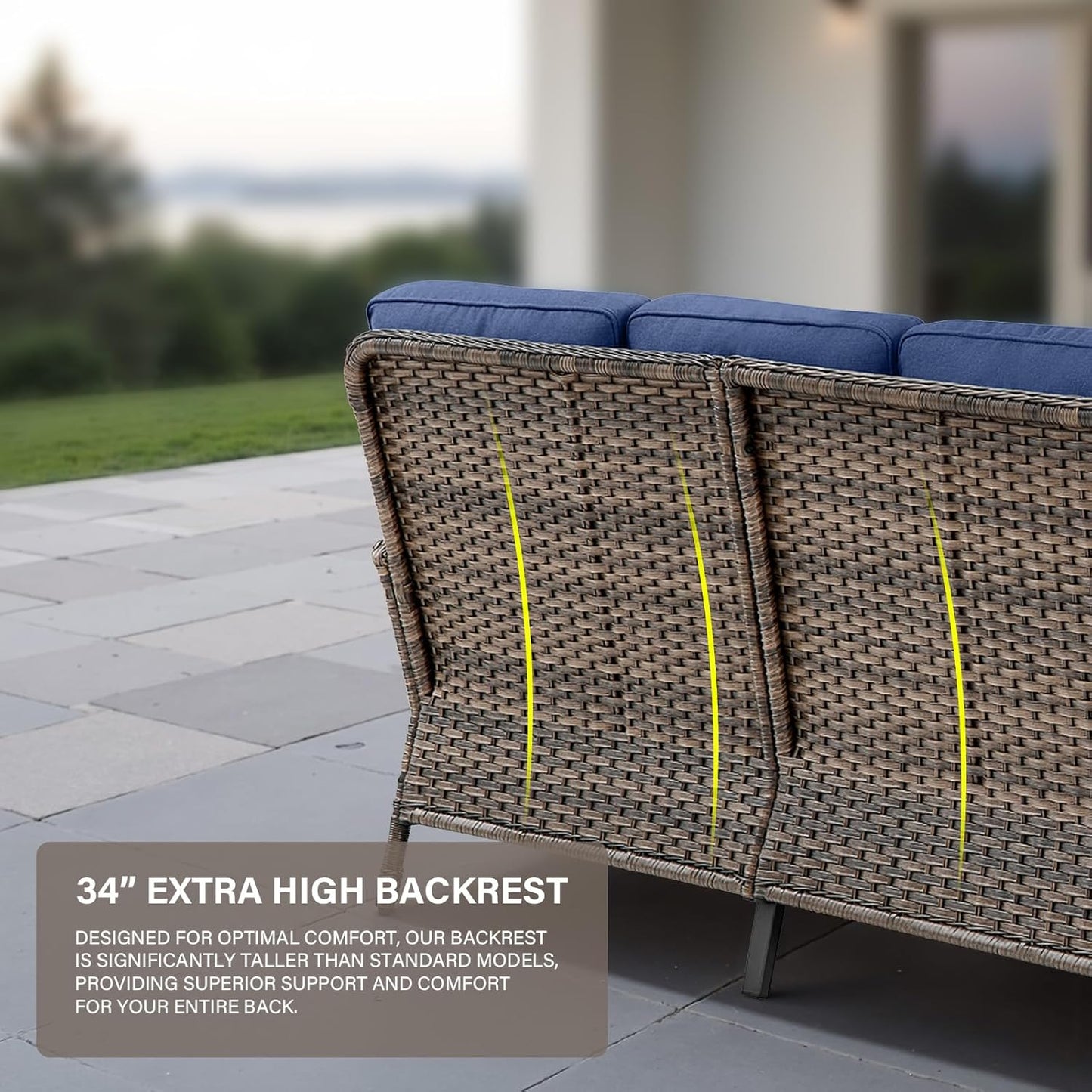 8 Pieces Patio Conversation Set with 43” Propane Fire Pit Table, Outdoor Sectional Furniture Sofa Set with Removable Cushions for Patio Deck Backyard Brown