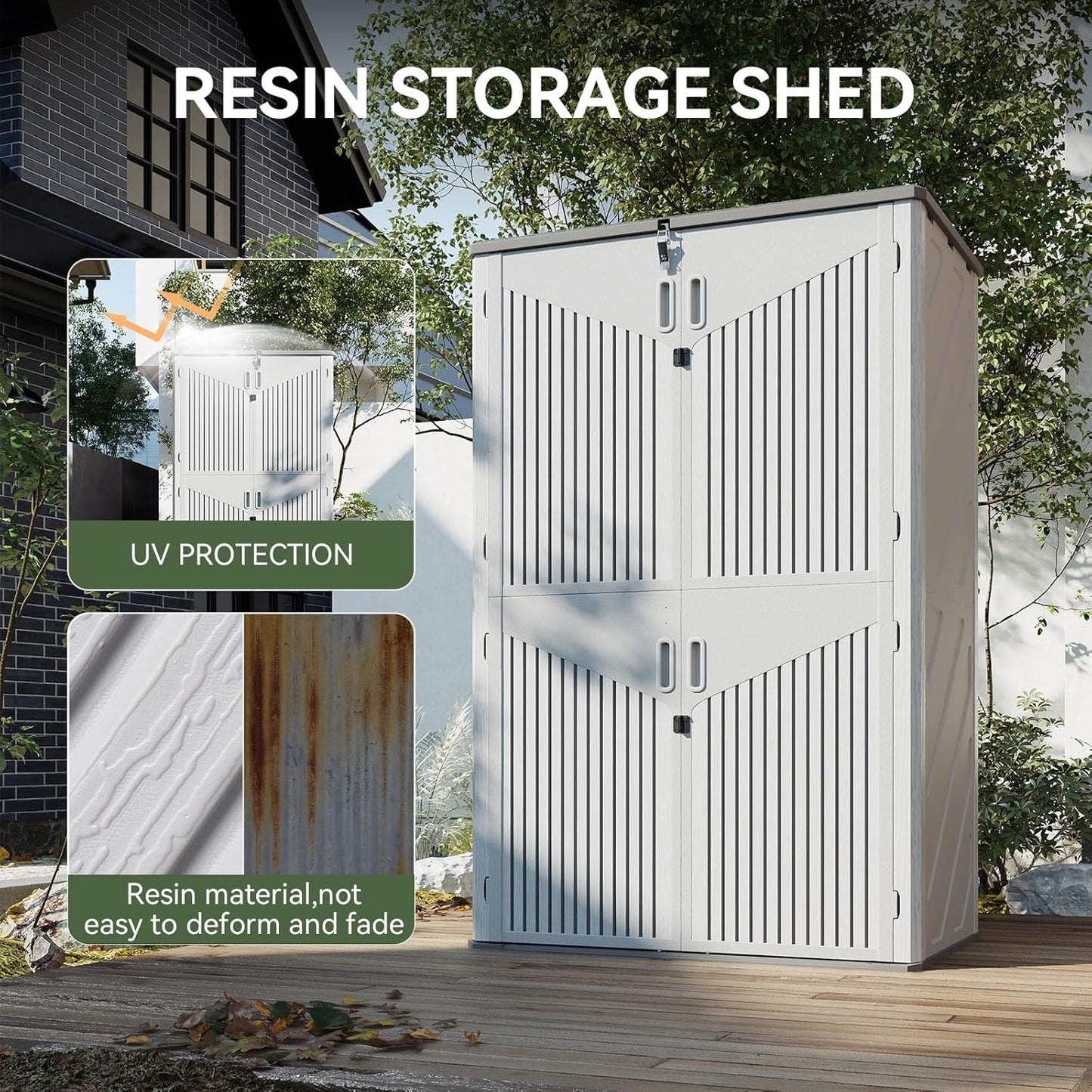 Aoxun 64 Cu.Ft Outdoor Storage Shed with Floor, Waterproof Horizontal Resin Cabinet for Garage Storage, Pool Storage, Bike Shed, Garden Shed